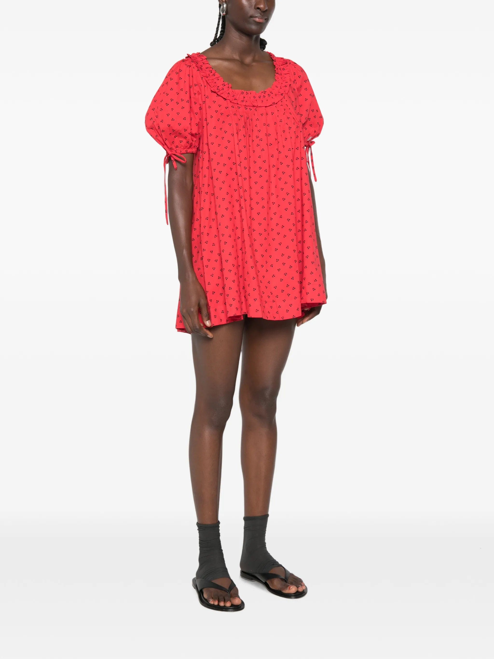 Damson Madder Jemima ruffled cherry - print mini dress