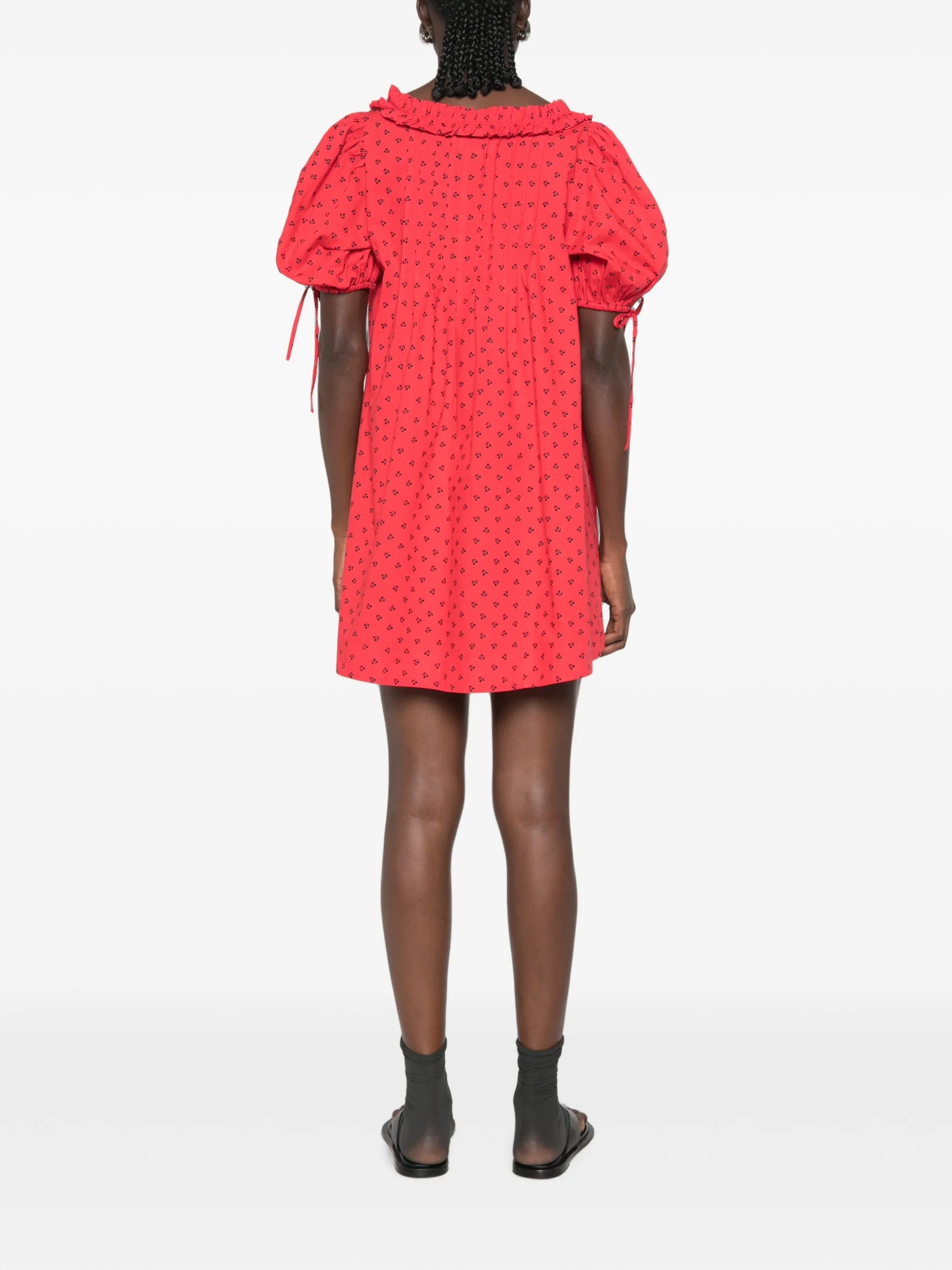 Damson Madder Jemima ruffled cherry - print mini dress