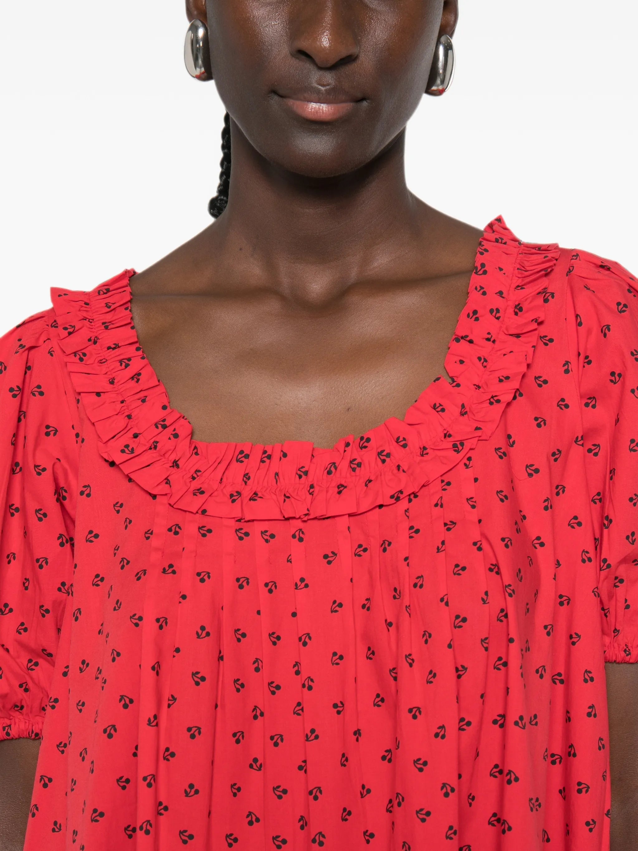 Damson Madder Jemima ruffled cherry - print mini dress