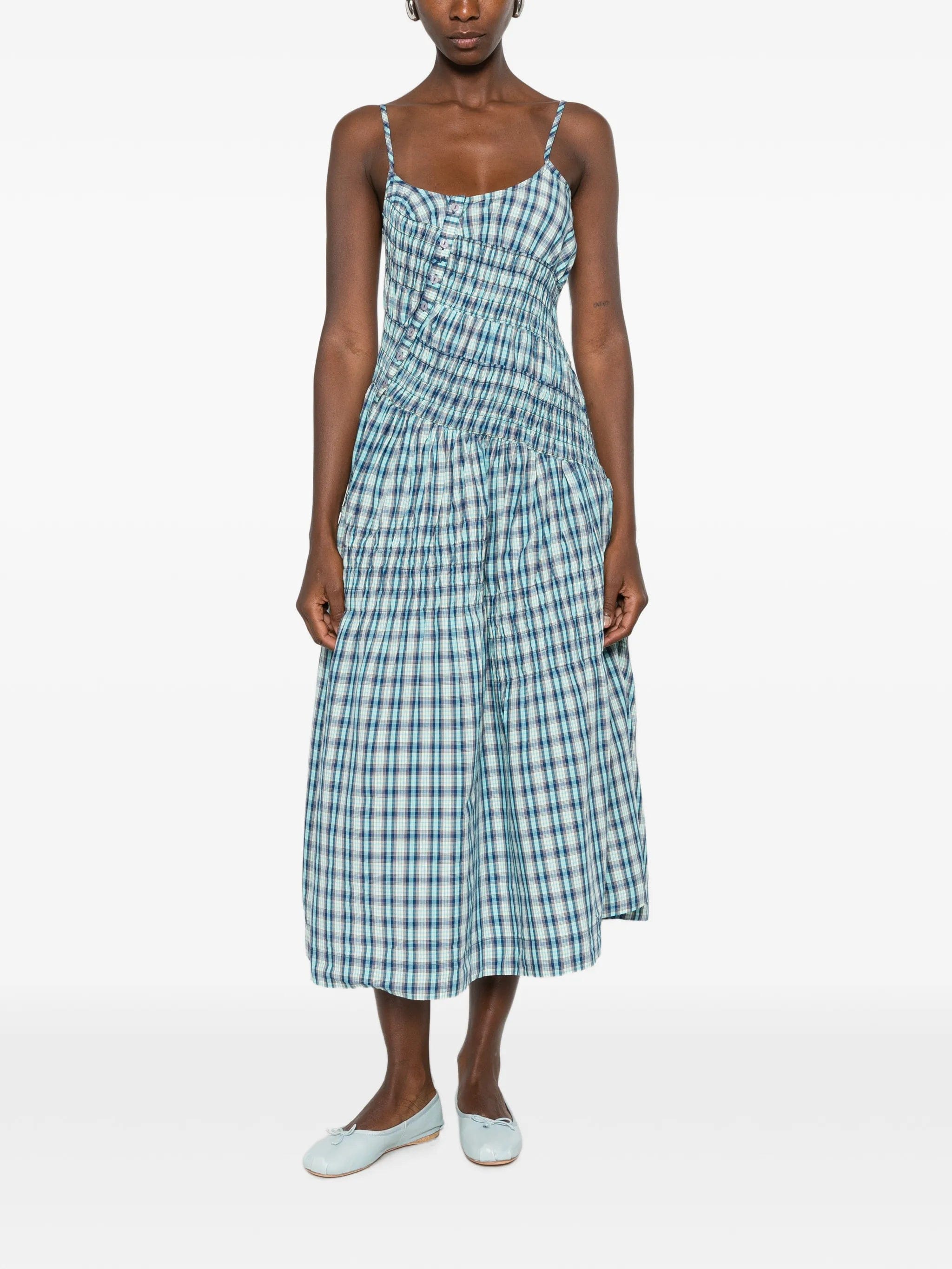 Damson Madder Lyra shirred checked midi dress