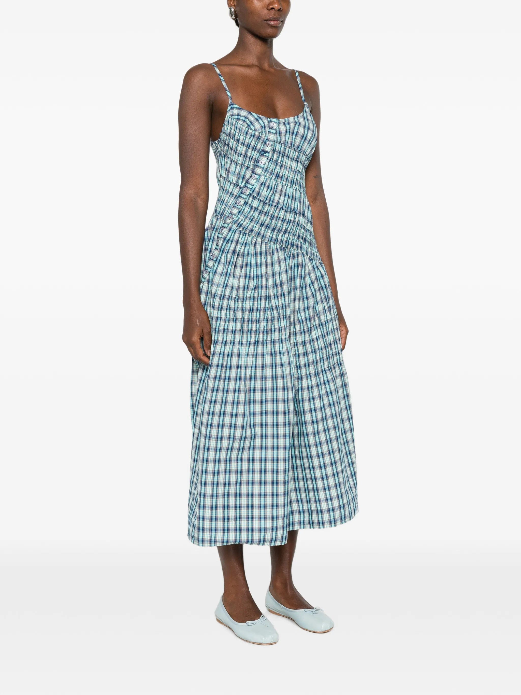 Damson Madder Lyra shirred checked midi dress