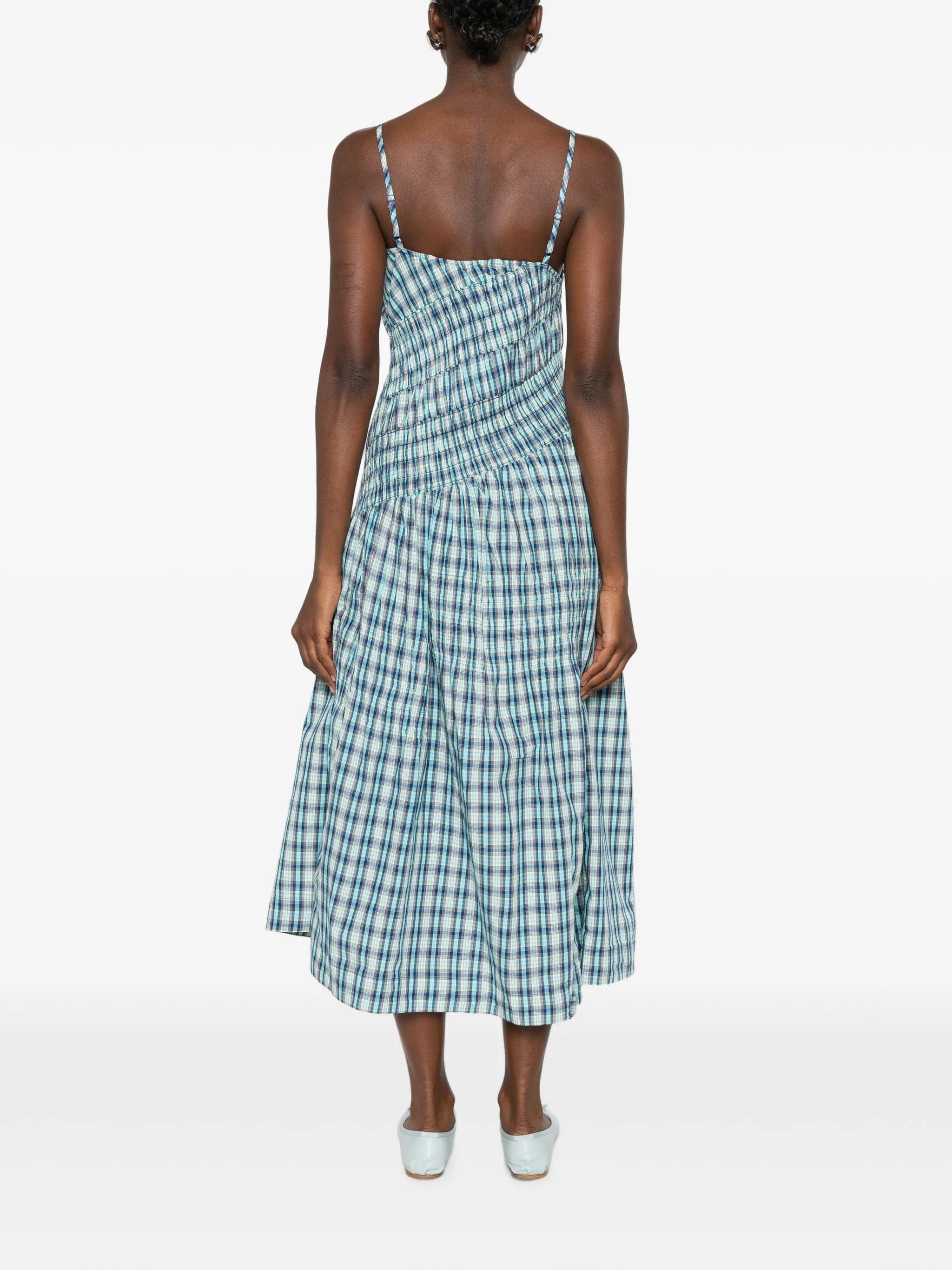 Damson Madder Lyra shirred checked midi dress