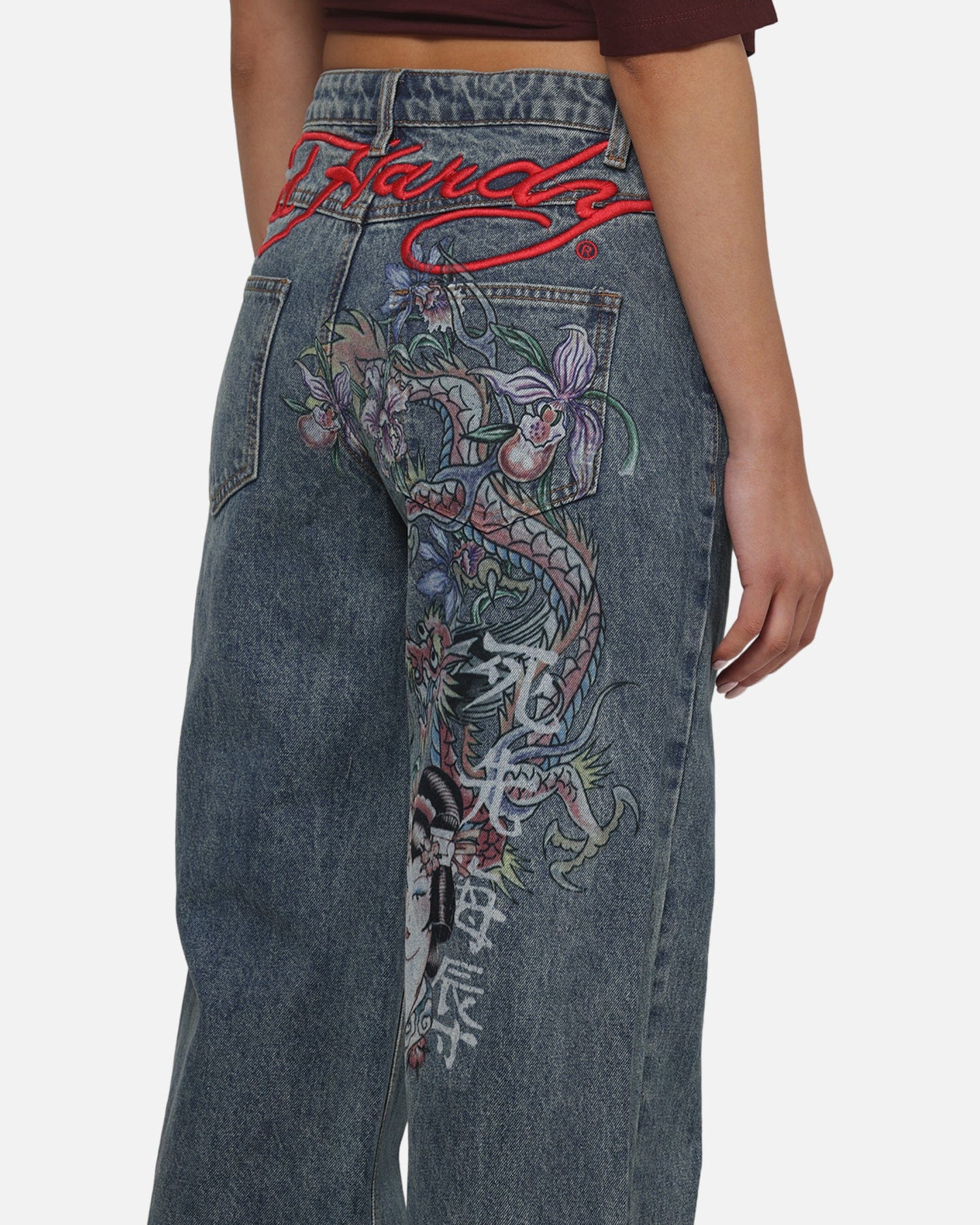 Ed Hardy Women's Death Before Dishonour Jeans Blue Mid Wash