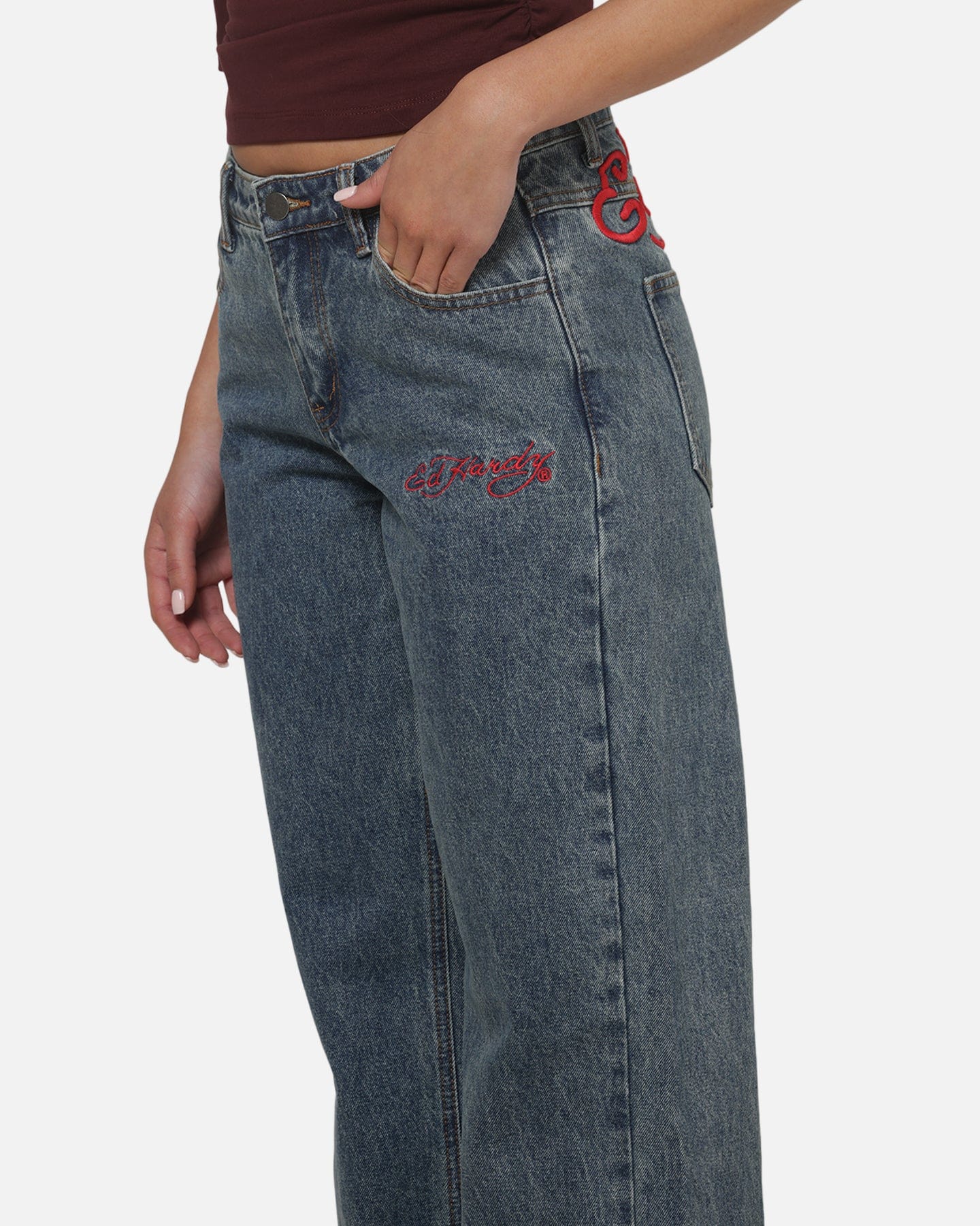 Ed Hardy Women's Death Before Dishonour Jeans Blue Mid Wash