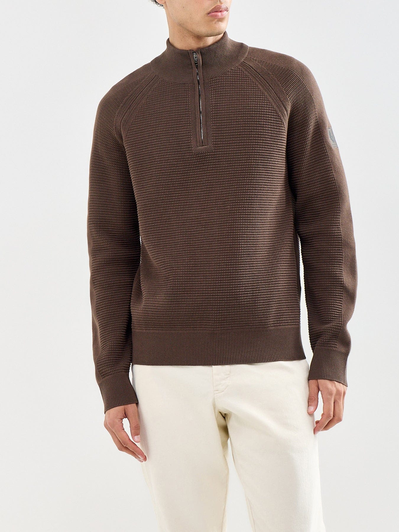 Belstaff Bradwell Quarter Zip Cotton Jumper Olive