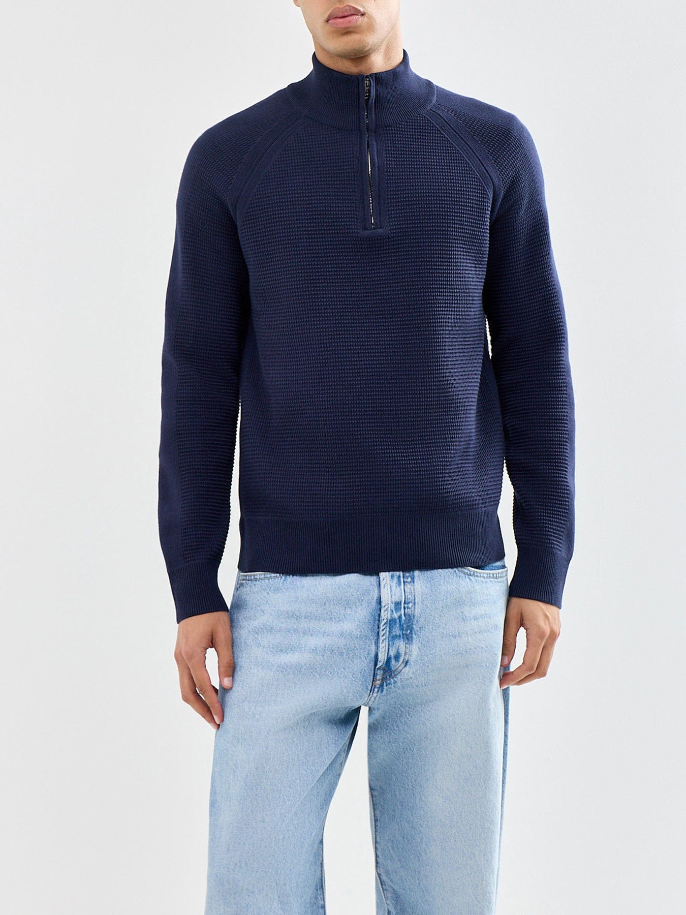 Belstaff Bradwell Quarter Zip Cotton Jumper Navy