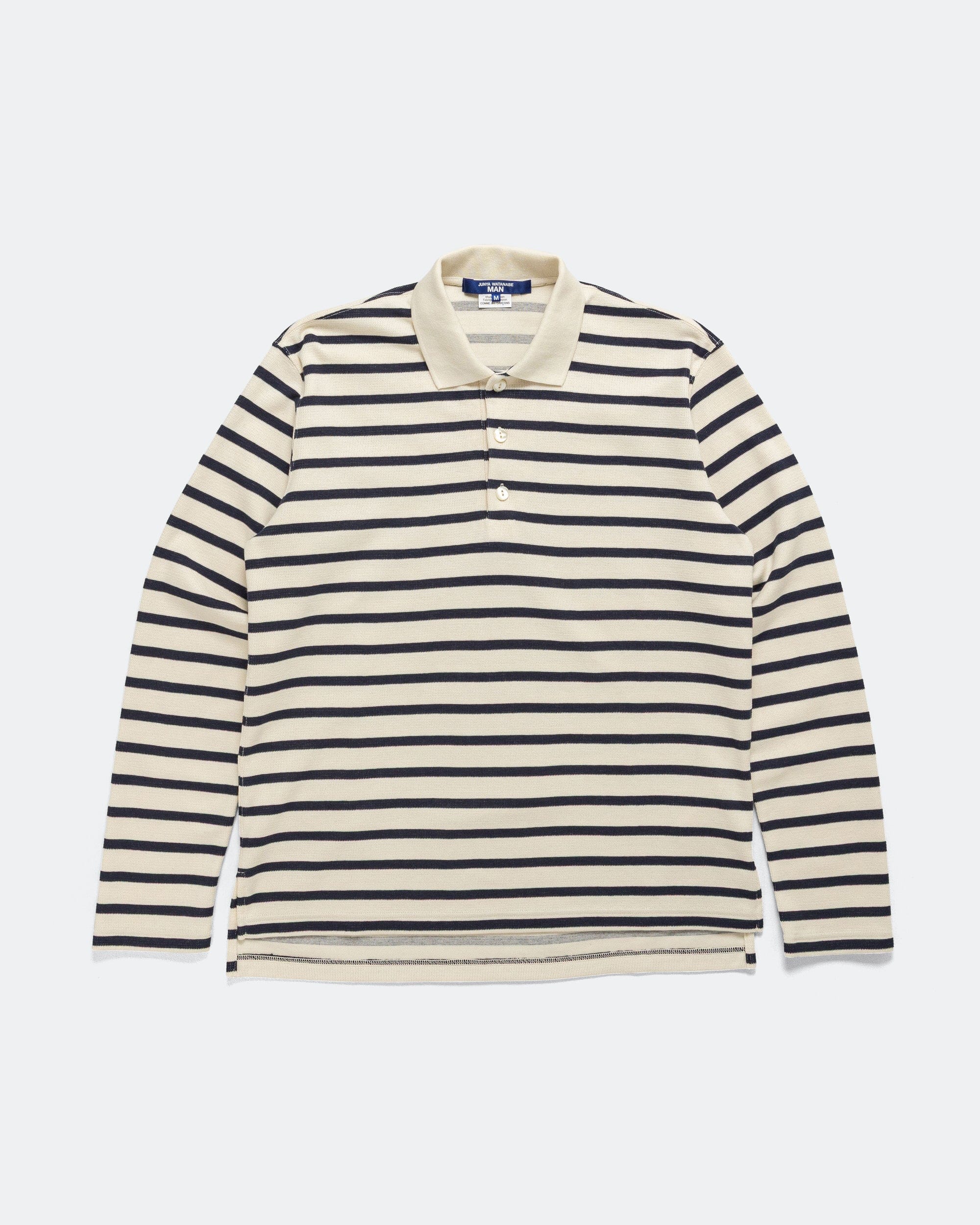 Junya Watanabe MAN Striped Long Sleeve Polo - Natural/Navy