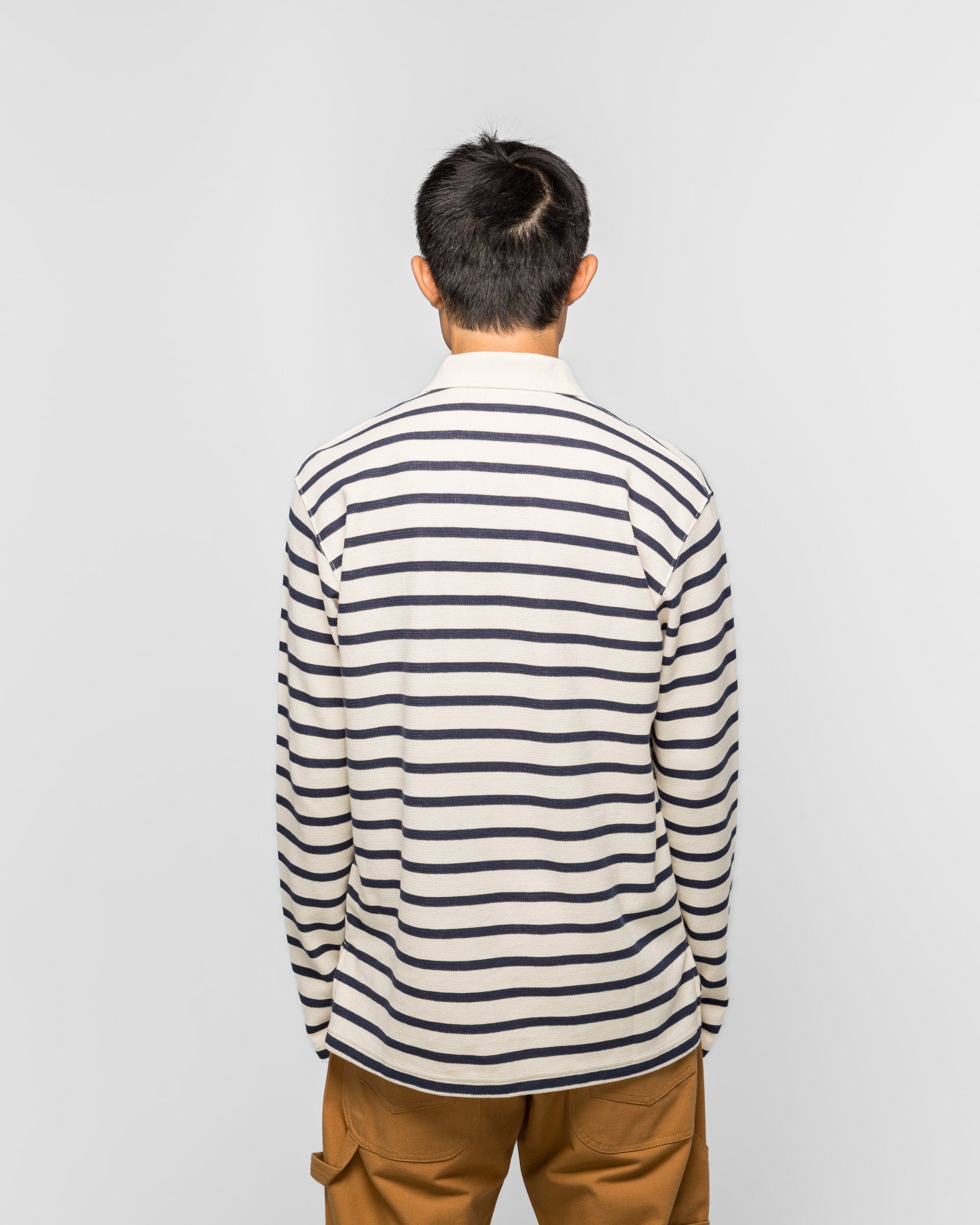 Junya Watanabe MAN Striped Long Sleeve Polo - Natural/Navy