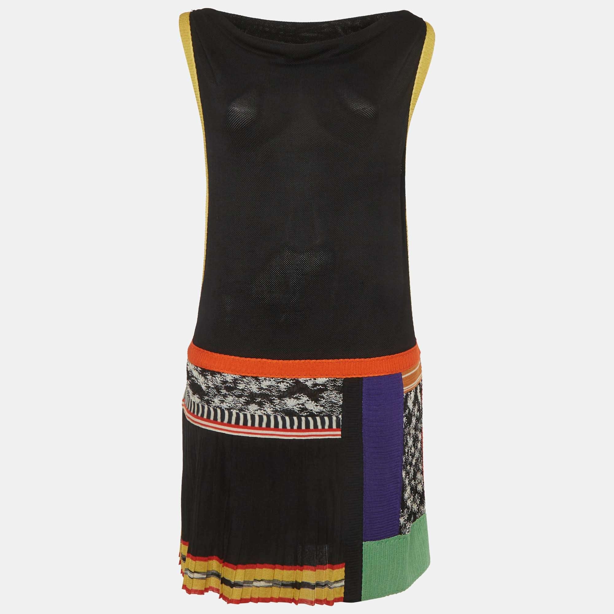 Missoni Multicolour Pique Knit Panelled Sleeveless Mini Dress