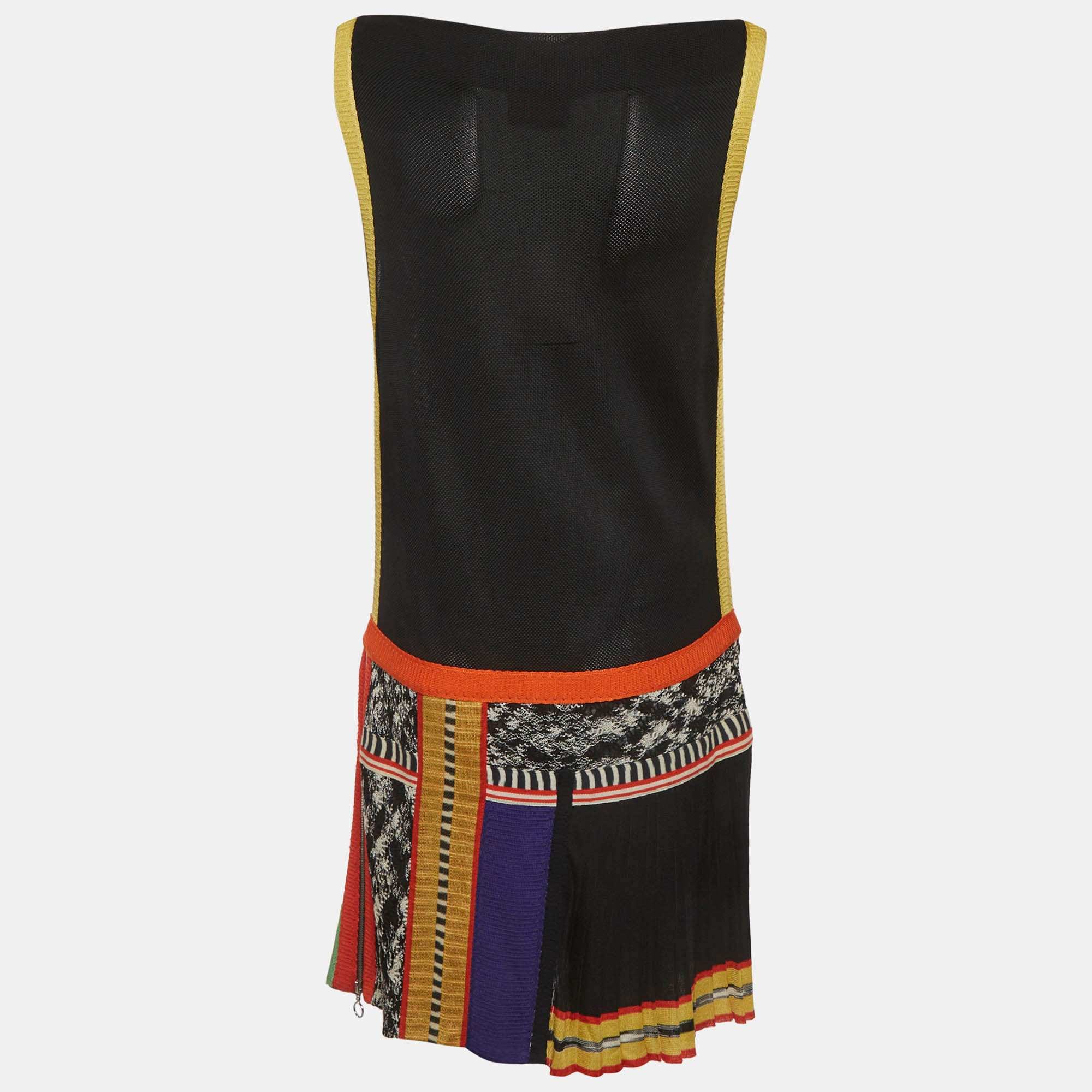 Missoni Multicolour Pique Knit Panelled Sleeveless Mini Dress