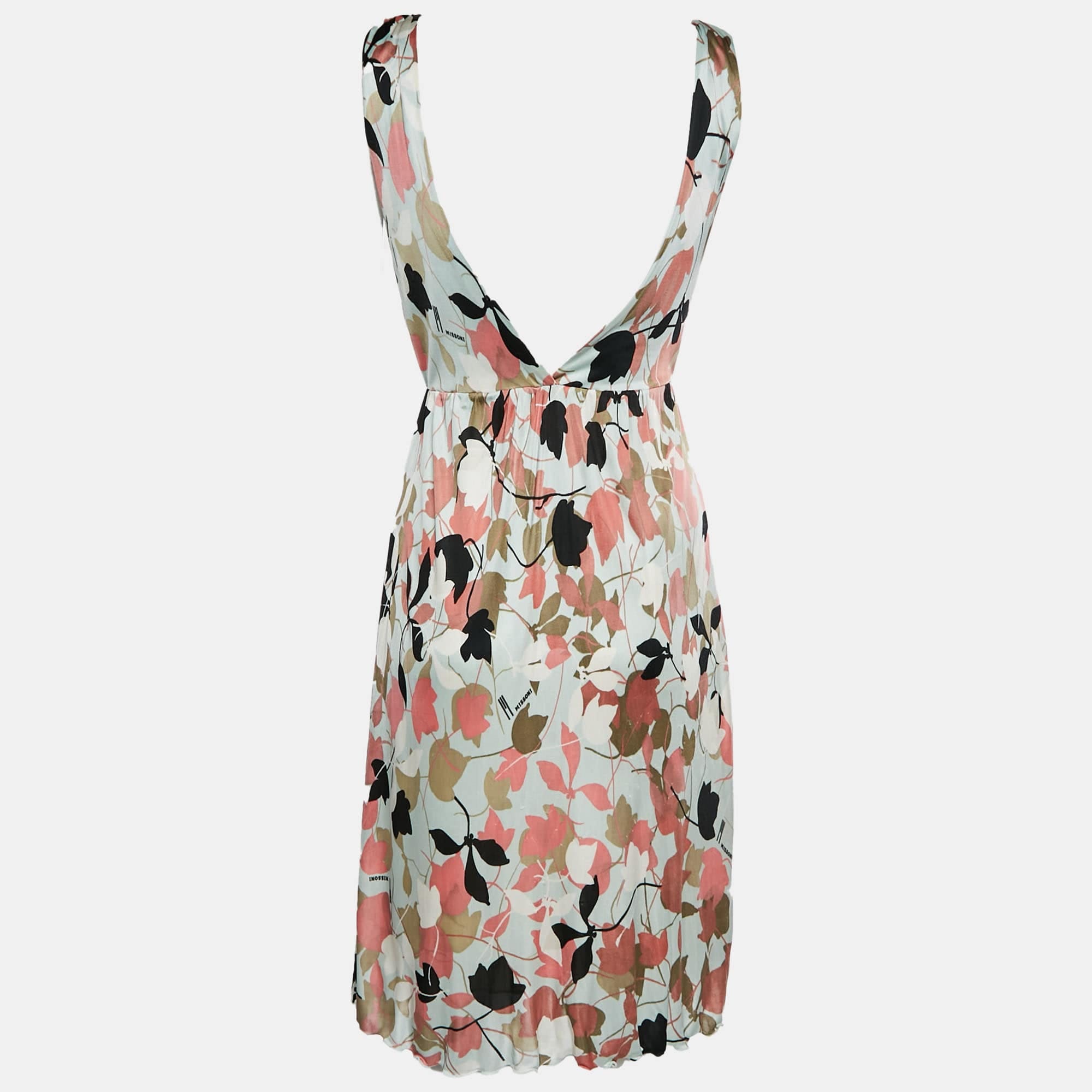 Missoni Multicolour Floral Print Jersey Plunge Neck Midi Dress
