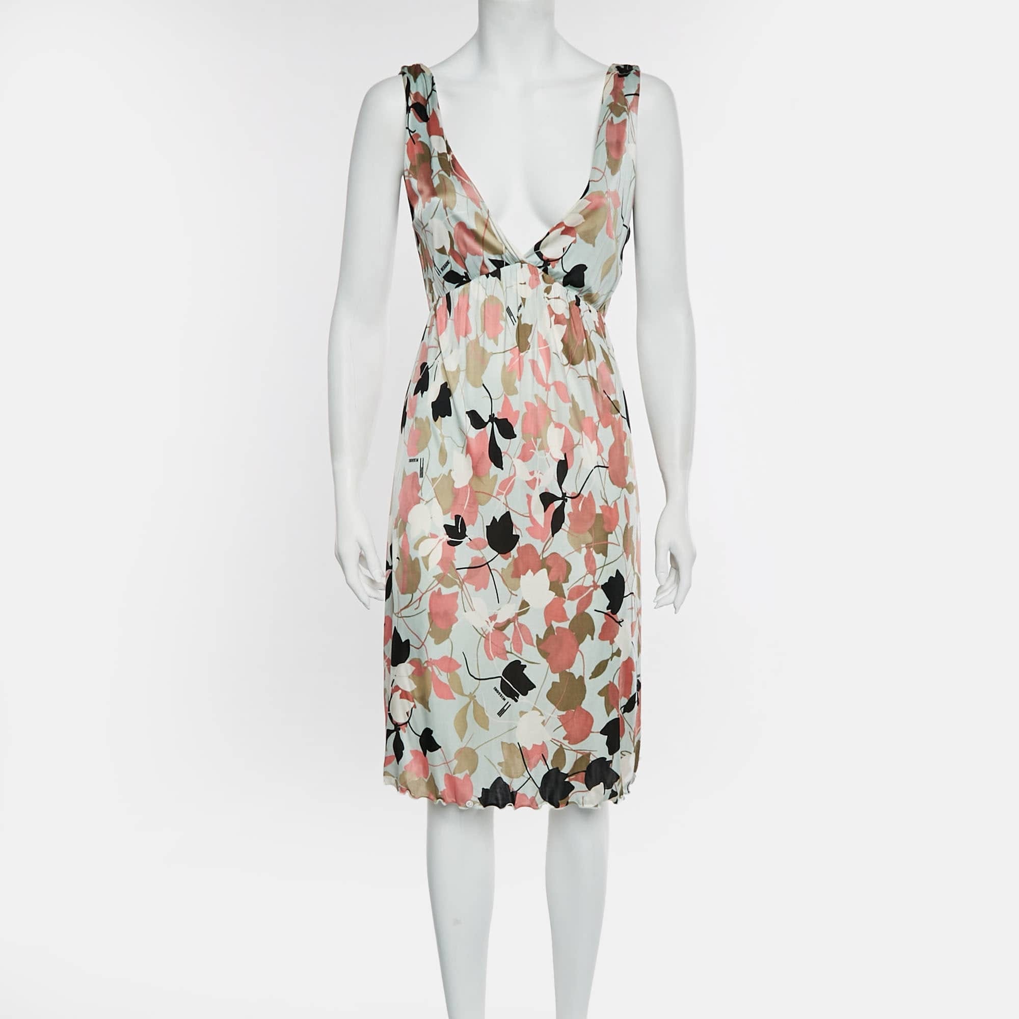 Missoni Multicolour Floral Print Jersey Plunge Neck Midi Dress