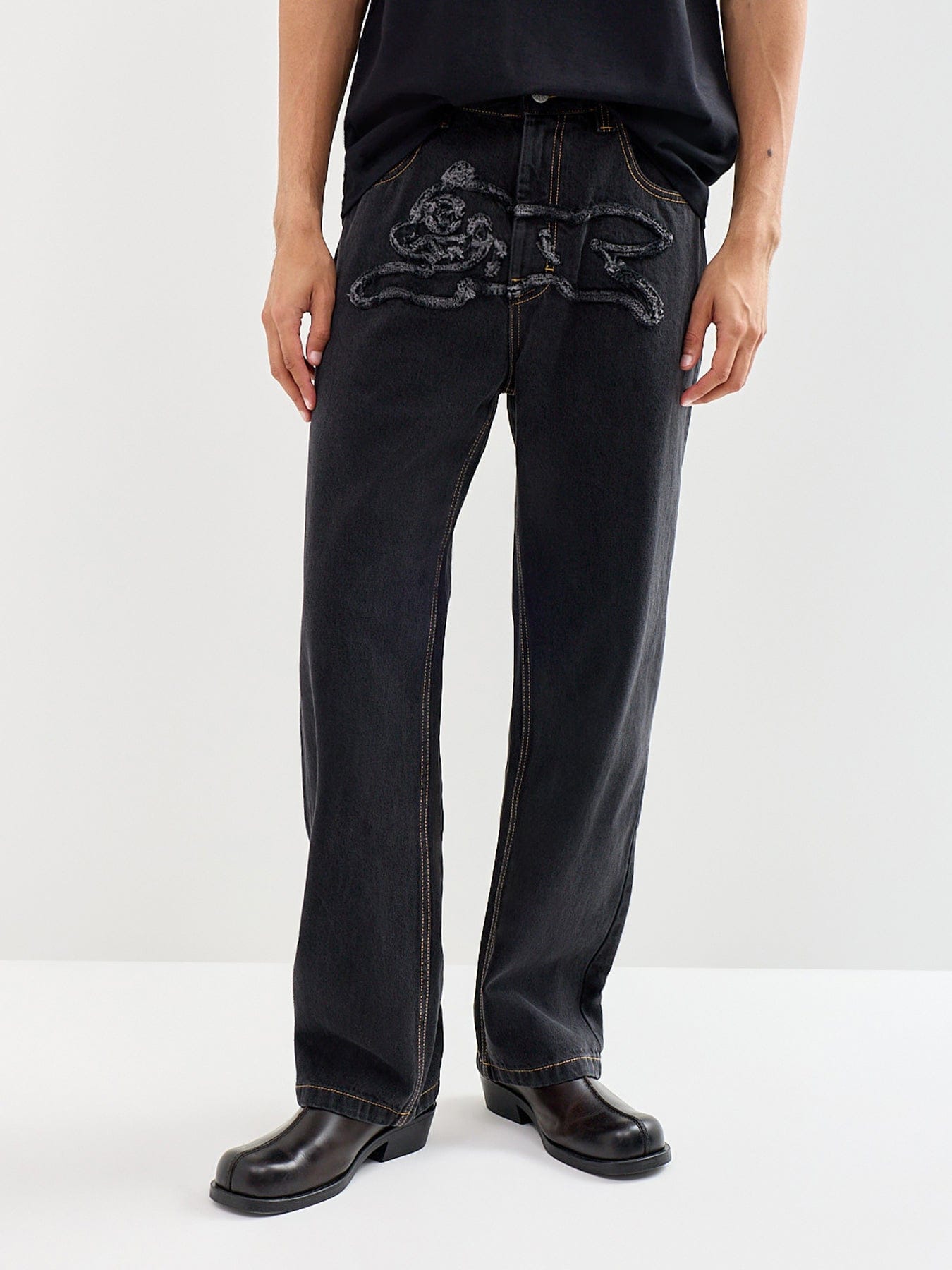 Icecream Appliqué Running Dog Double Scoop Denim Jeans Black