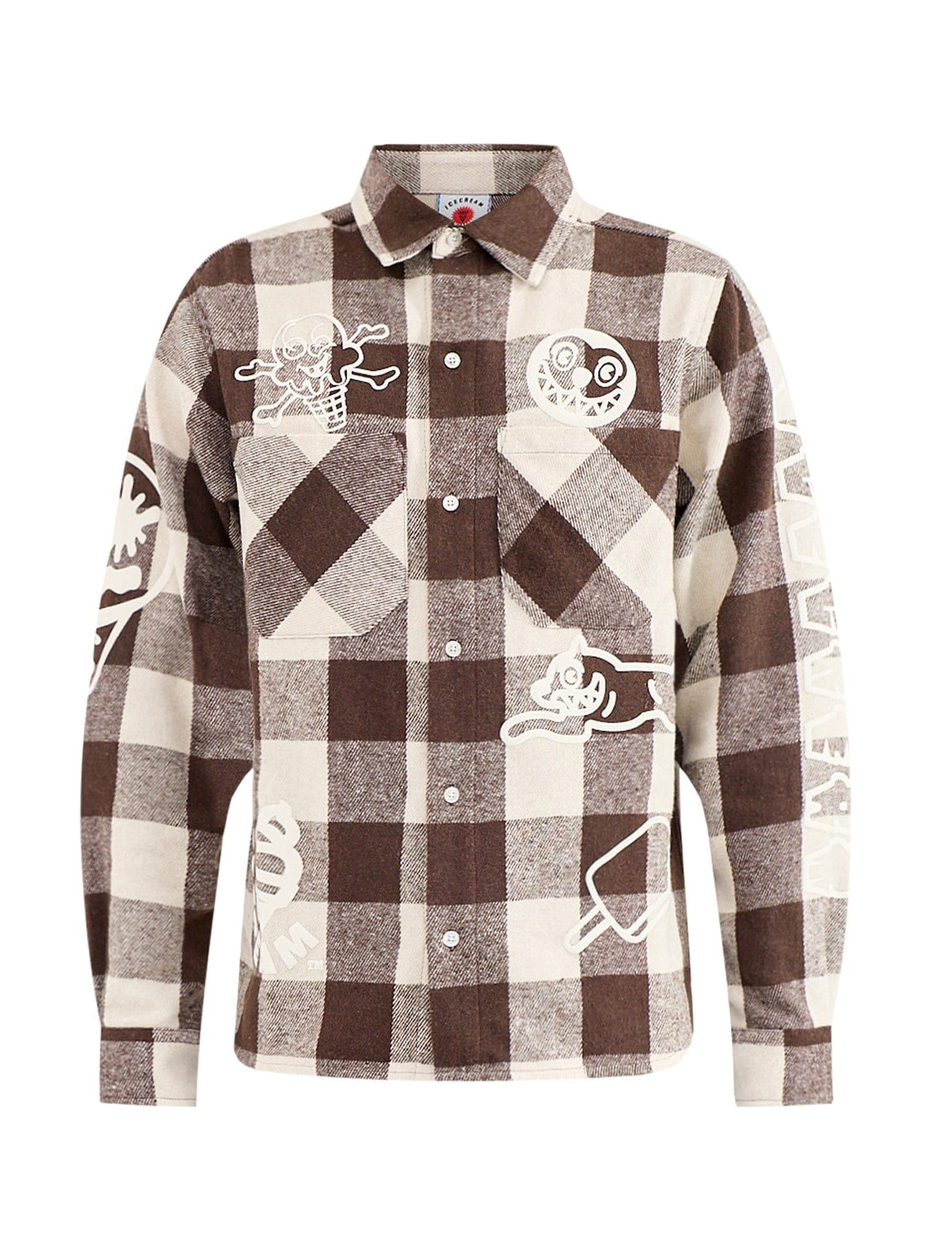 Icecream Multi Logo Check Long Sleeve Shirt Brown