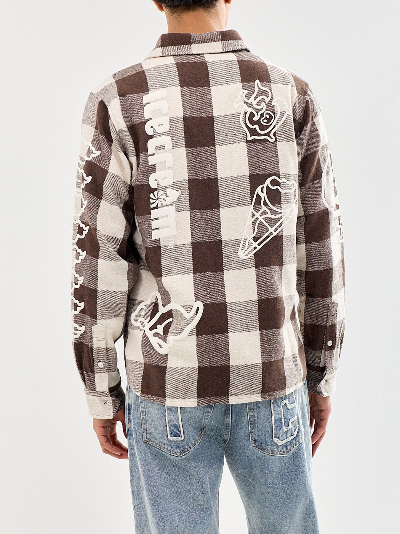 Icecream Multi Logo Check Long Sleeve Shirt Brown
