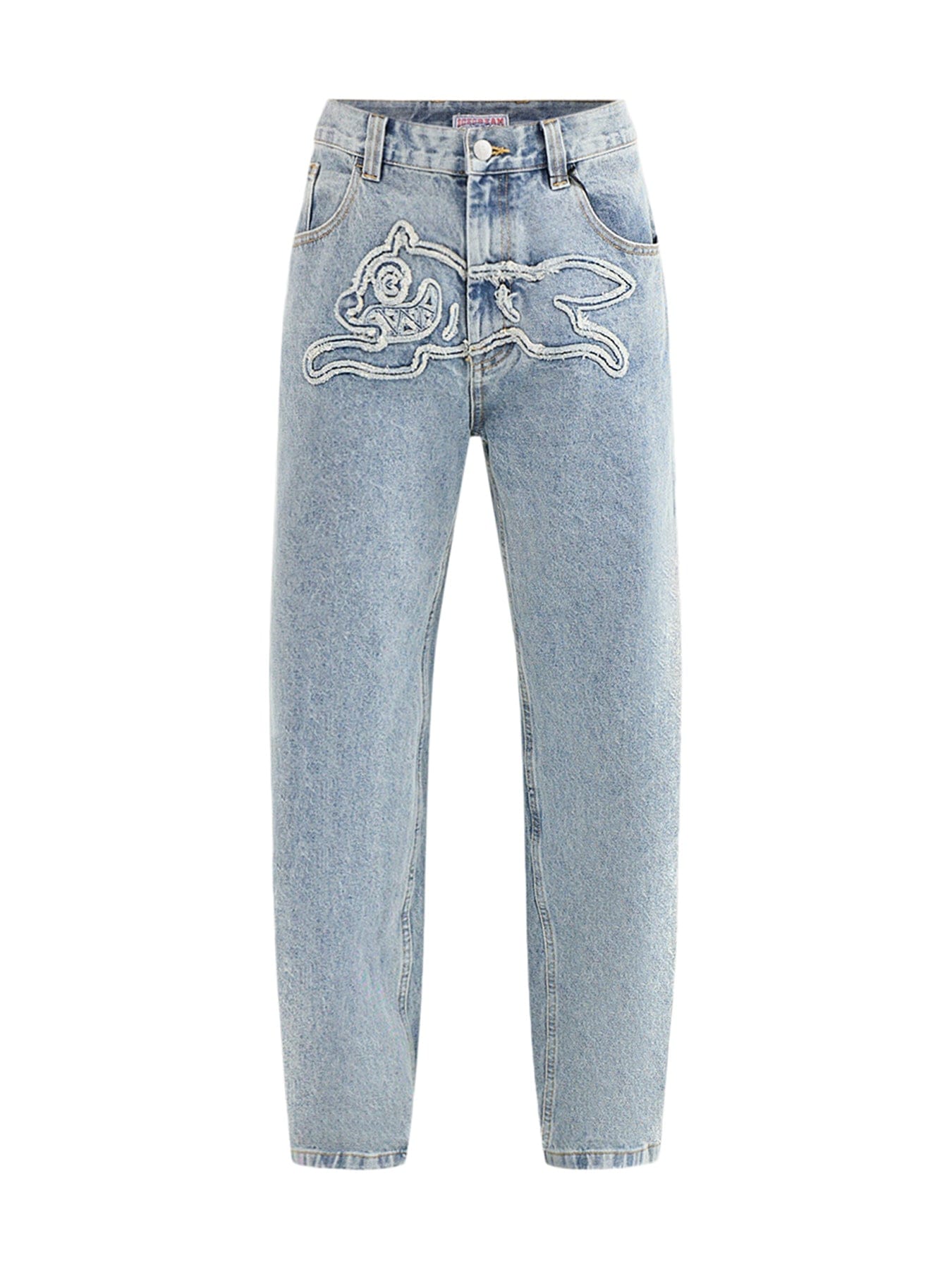 Icecream Applique Running Dog Double Scoop Denim Jeans Blue