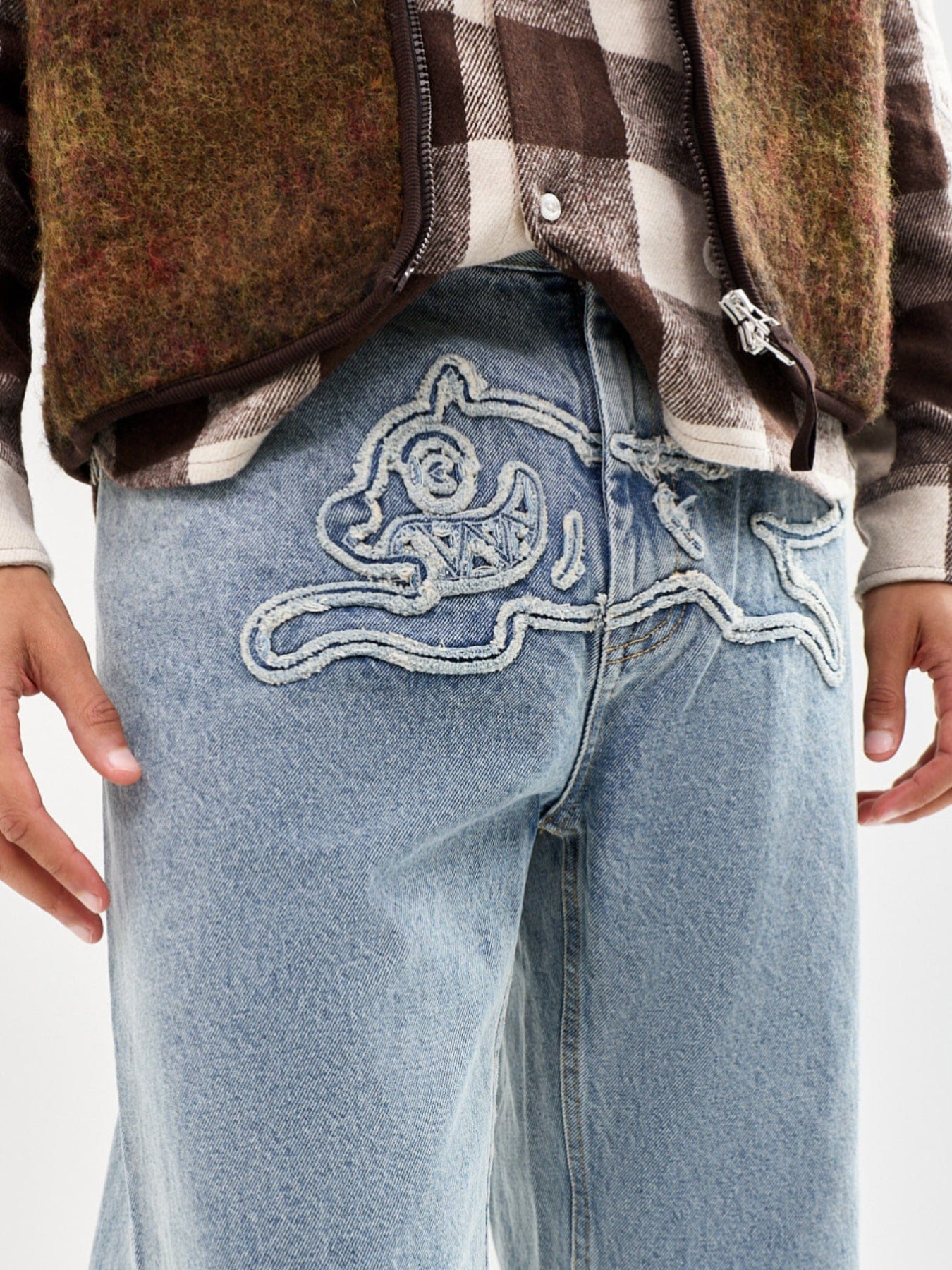 Icecream Applique Running Dog Double Scoop Denim Jeans Blue