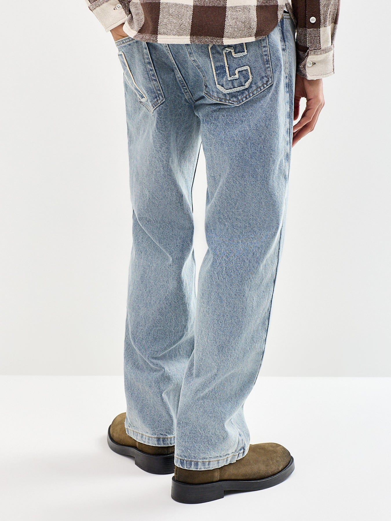 Icecream Applique Running Dog Double Scoop Denim Jeans Blue