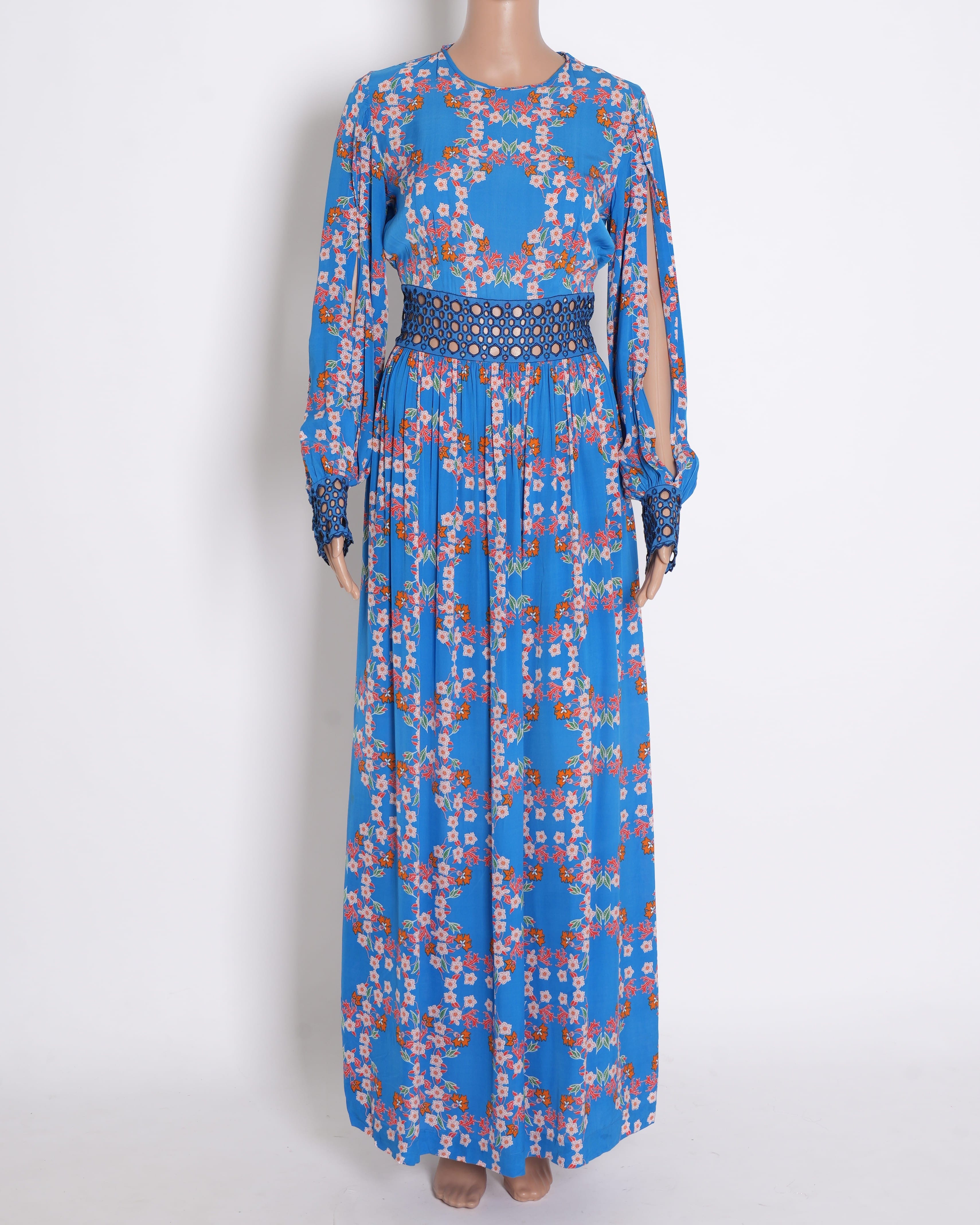 Sandro Floral Printed Full Sleeve Dress In Blue