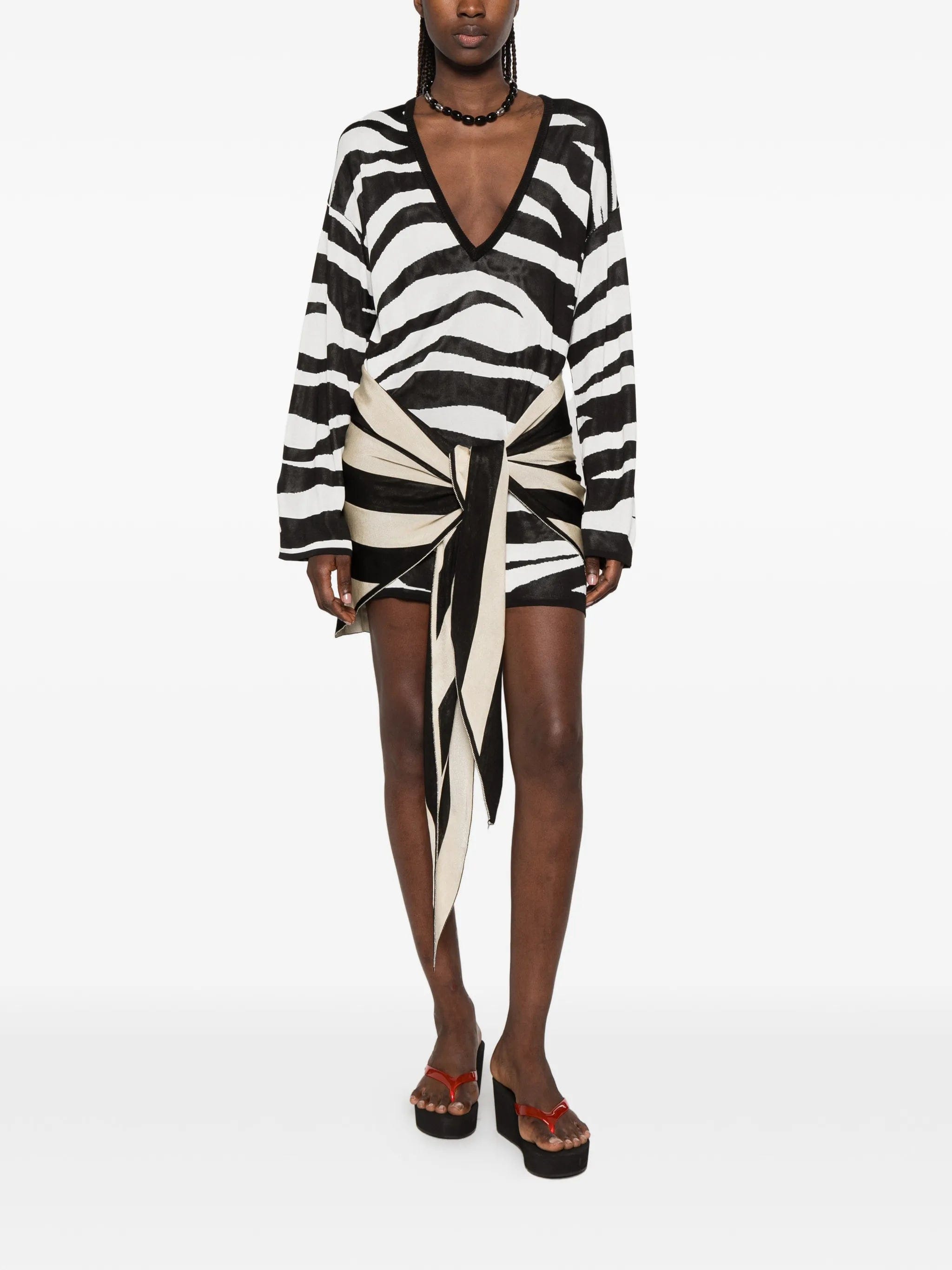 The Attico zebra - print knotted mini dress