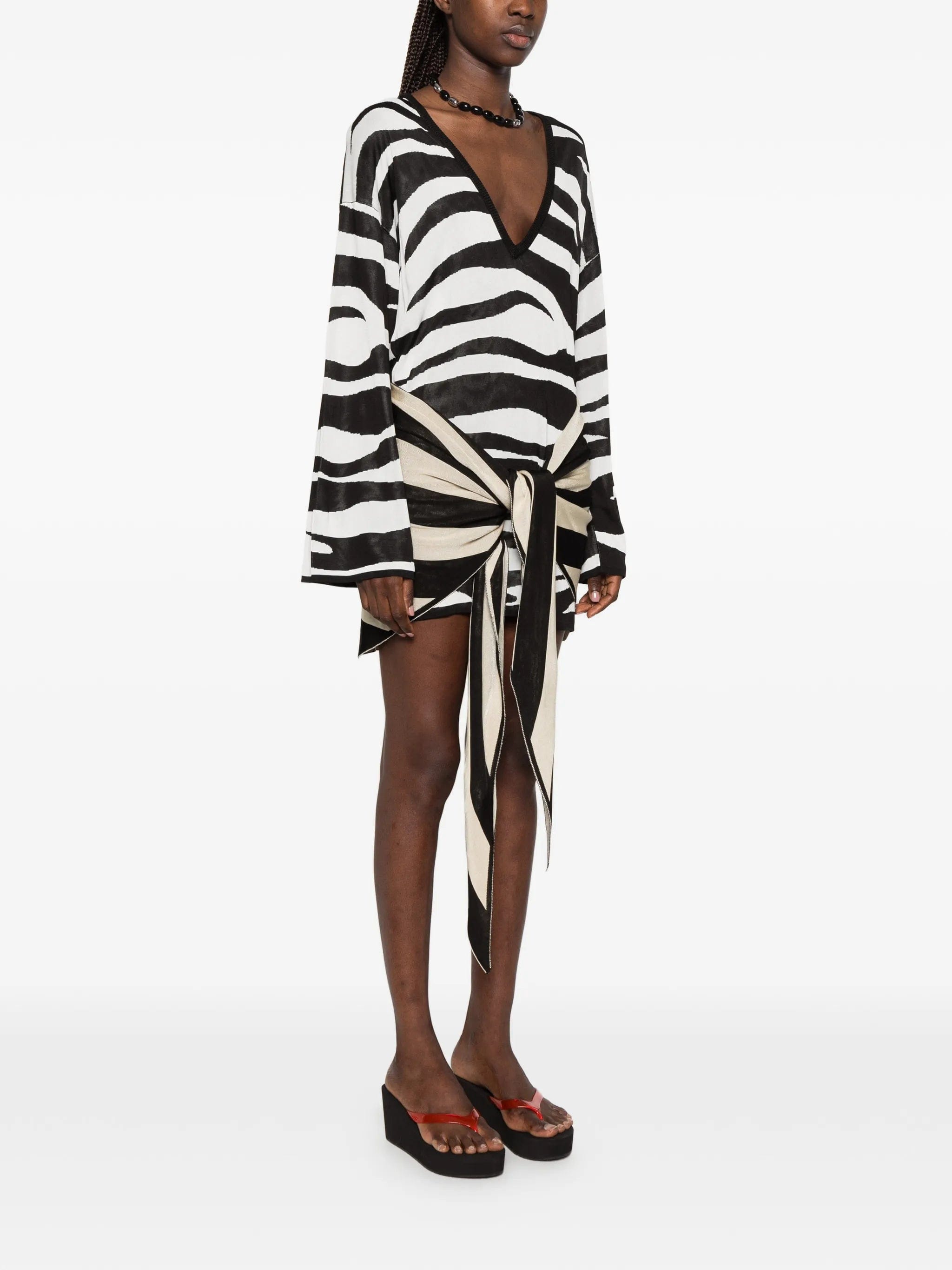 The Attico zebra - print knotted mini dress
