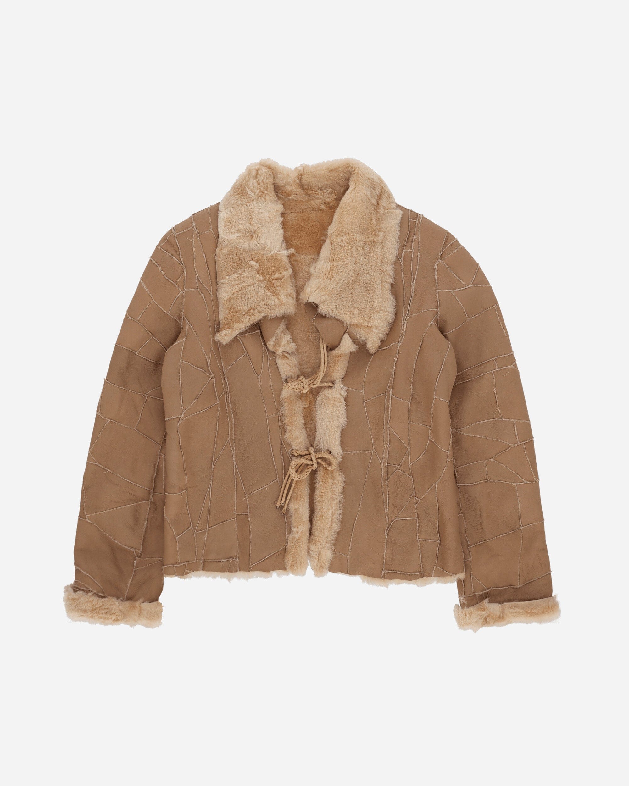 Pezze Vintage Women's Patchwork Shearling Leather Jacket Brown