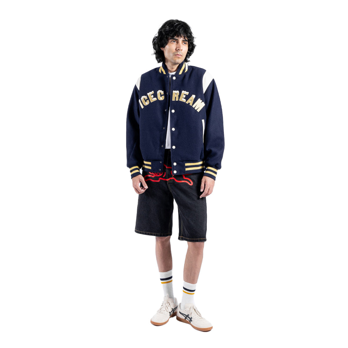 ICE CREAM Drippy Varsity Jacket Navy