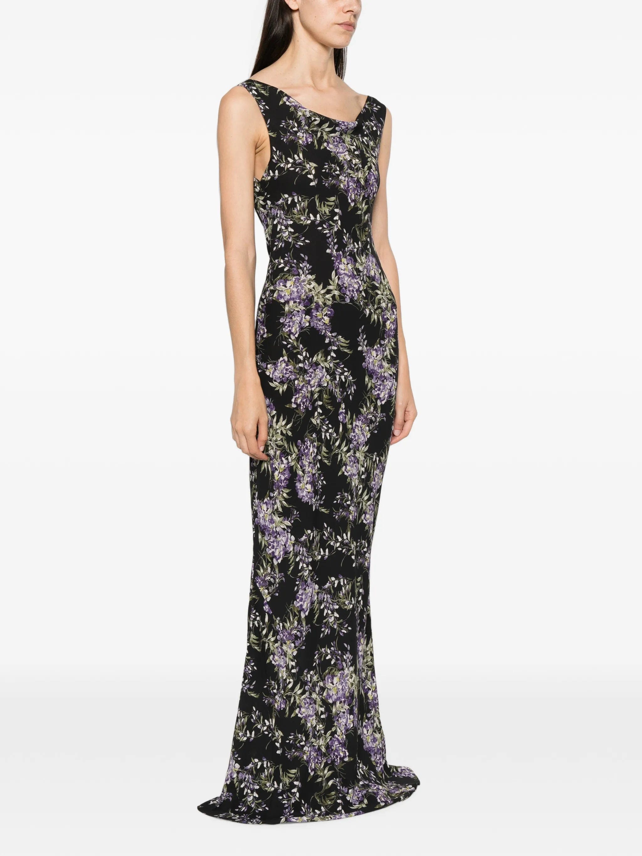 Norma Kamali floral - print cowl - neck dress