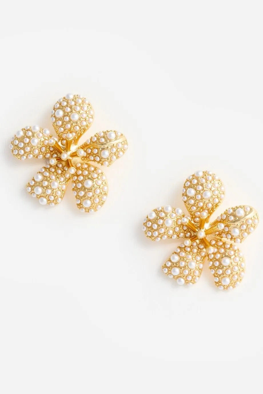 Self Portrait Pearls Encrusted Floral Earrings in Gold