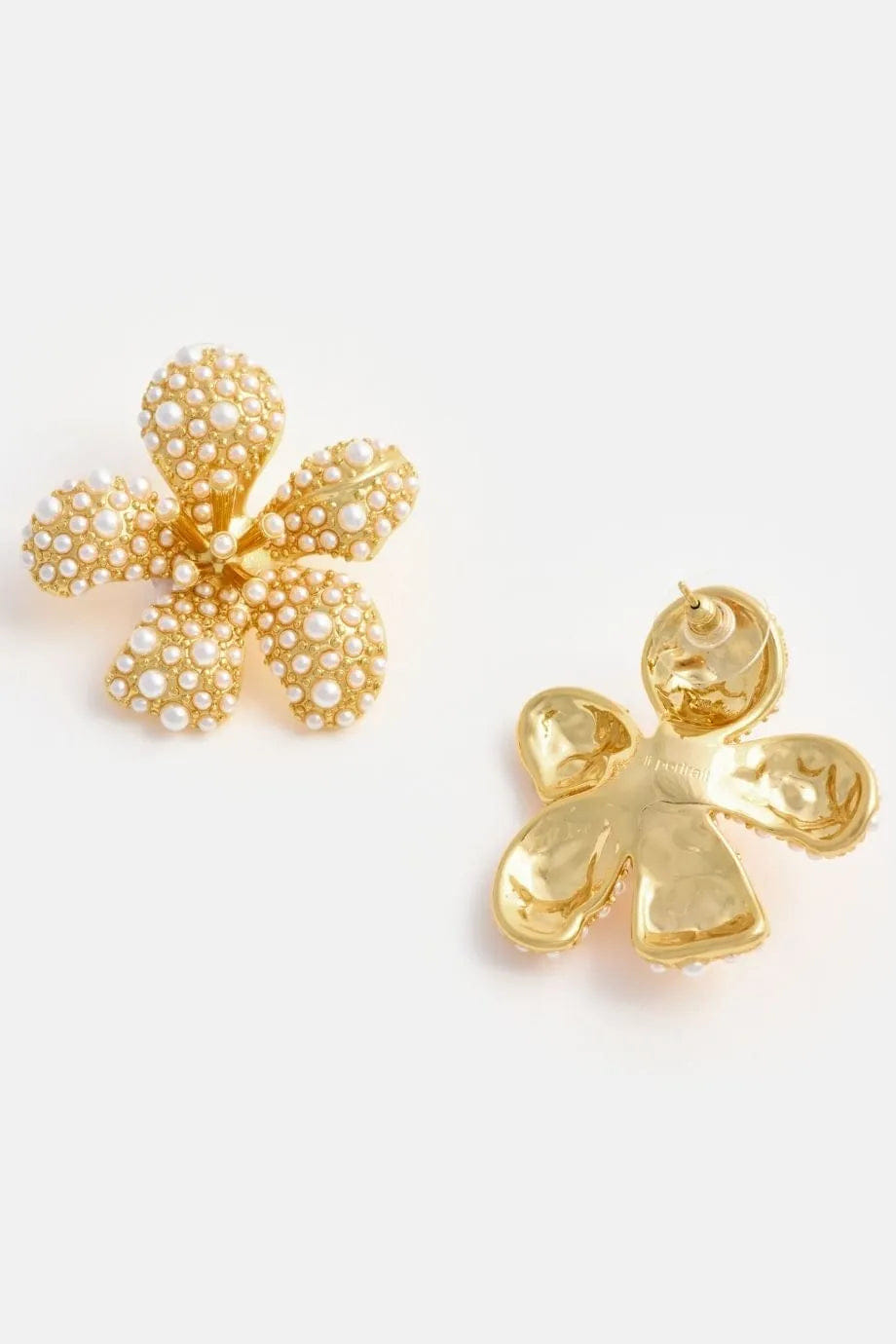 Self Portrait Pearls Encrusted Floral Earrings in Gold