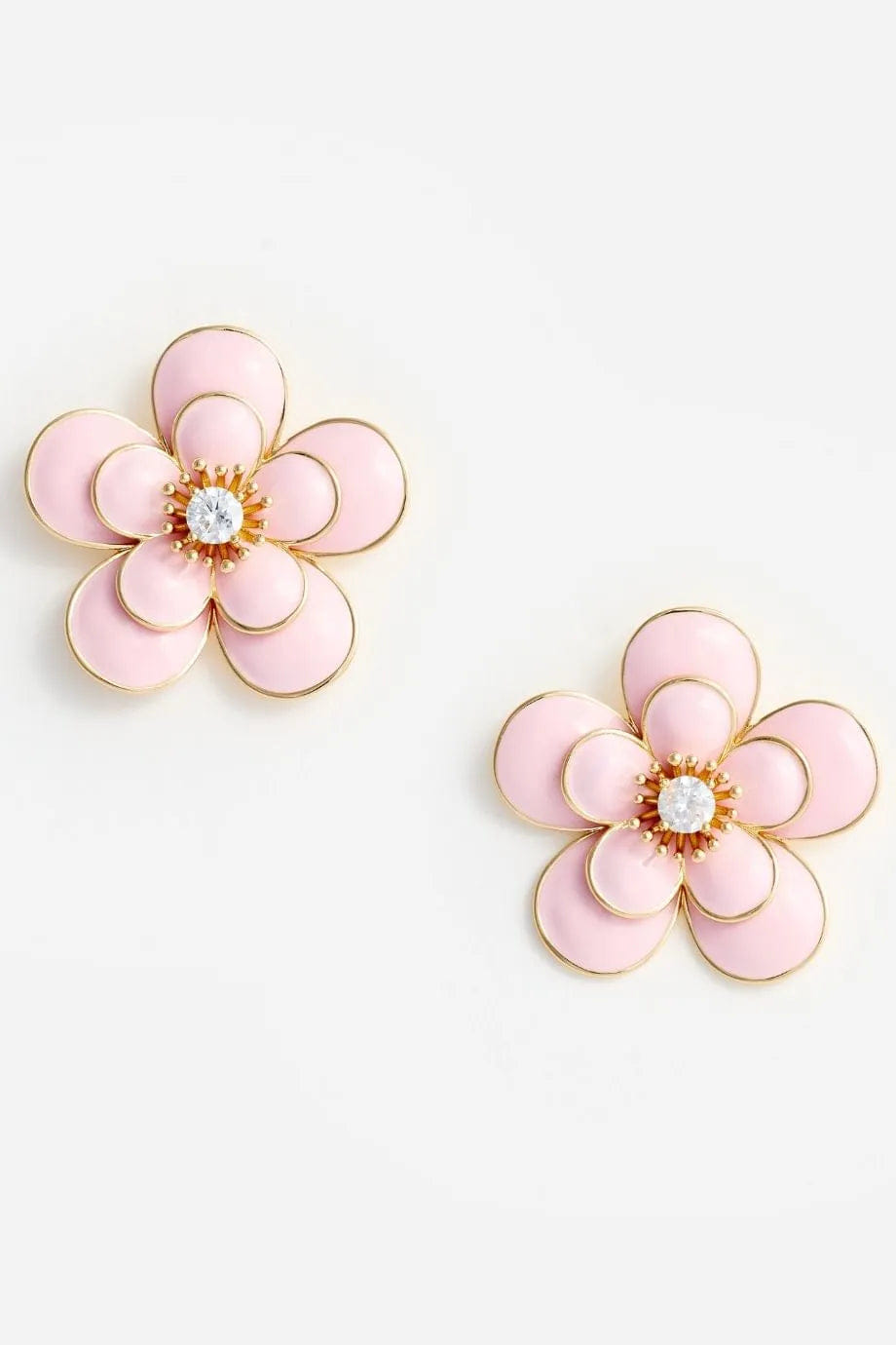 Self Portrait Enamel Floral Earrings in Pink