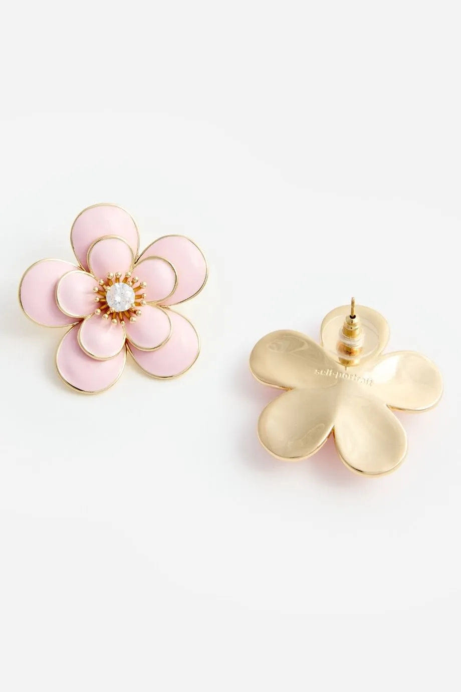 Self Portrait Enamel Floral Earrings in Pink