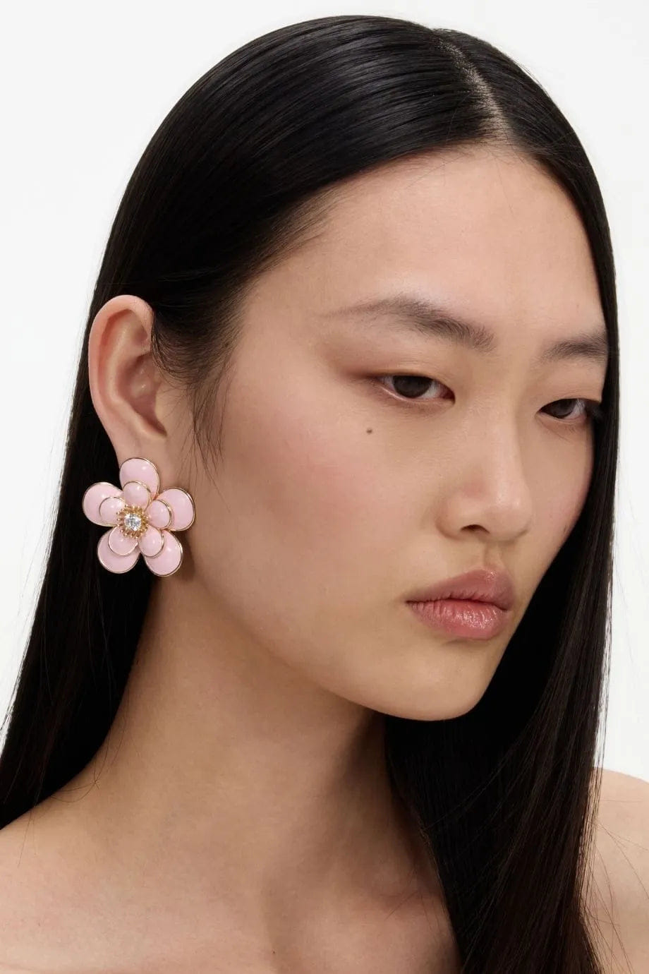 Self Portrait Enamel Floral Earrings in Pink
