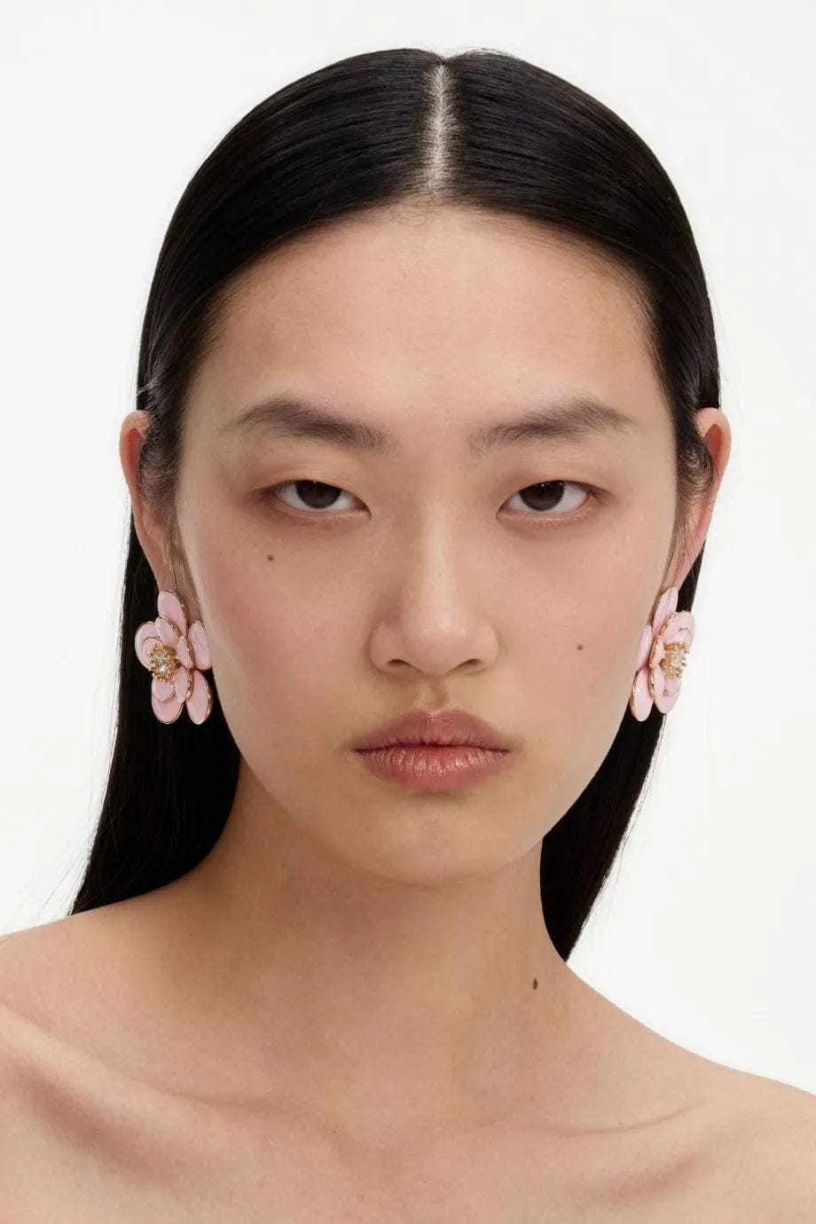 Self Portrait Enamel Floral Earrings in Pink