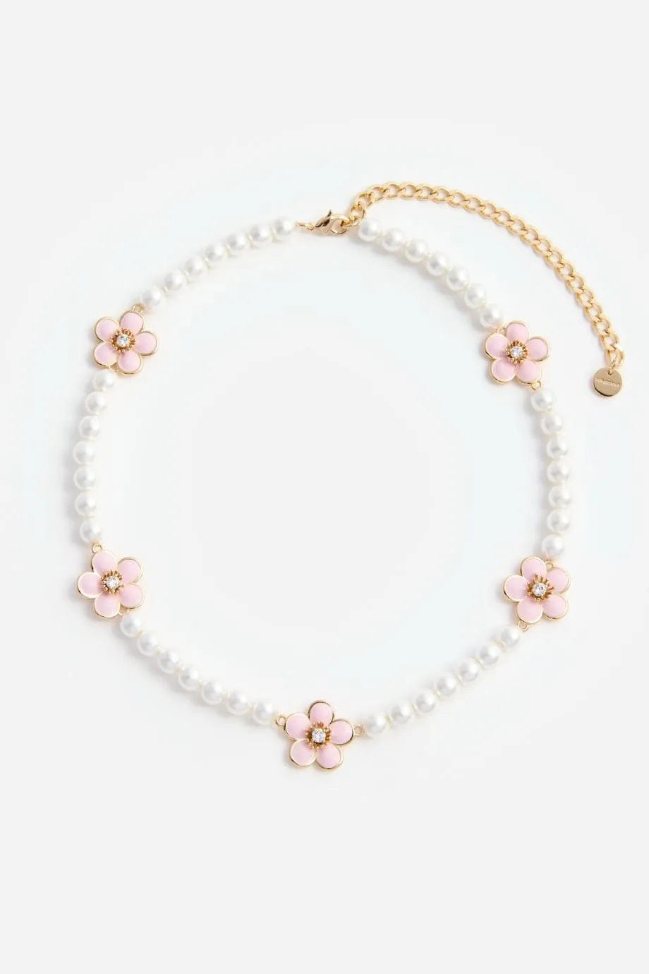 Self Portrait Enamel Floral Pearl Choker Necklace in Pink