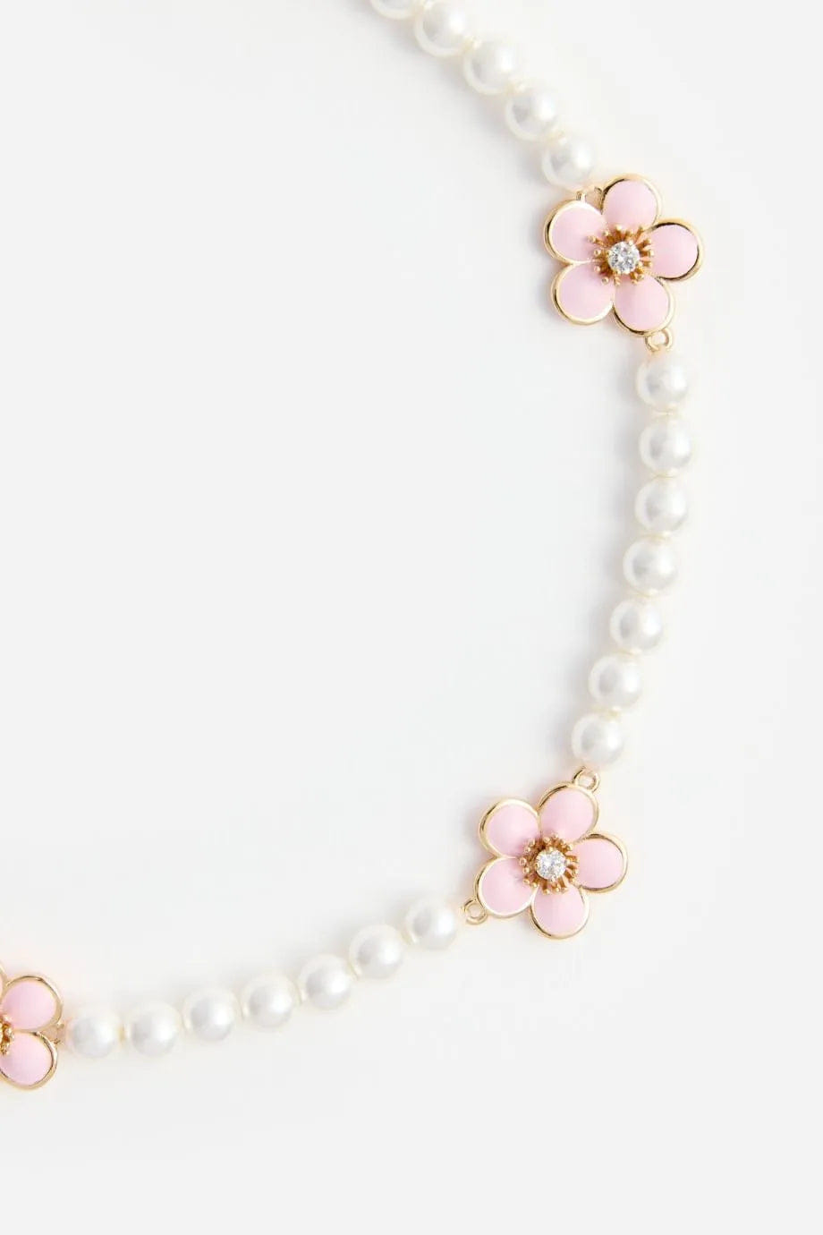Self Portrait Enamel Floral Pearl Choker Necklace in Pink