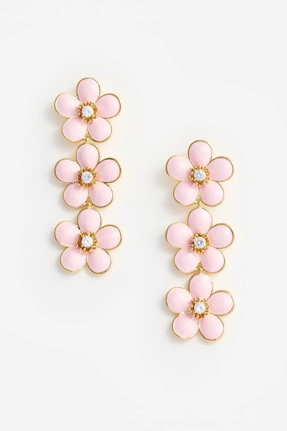 Self Portrait Enamel Floral Tiered Earrings in Pink