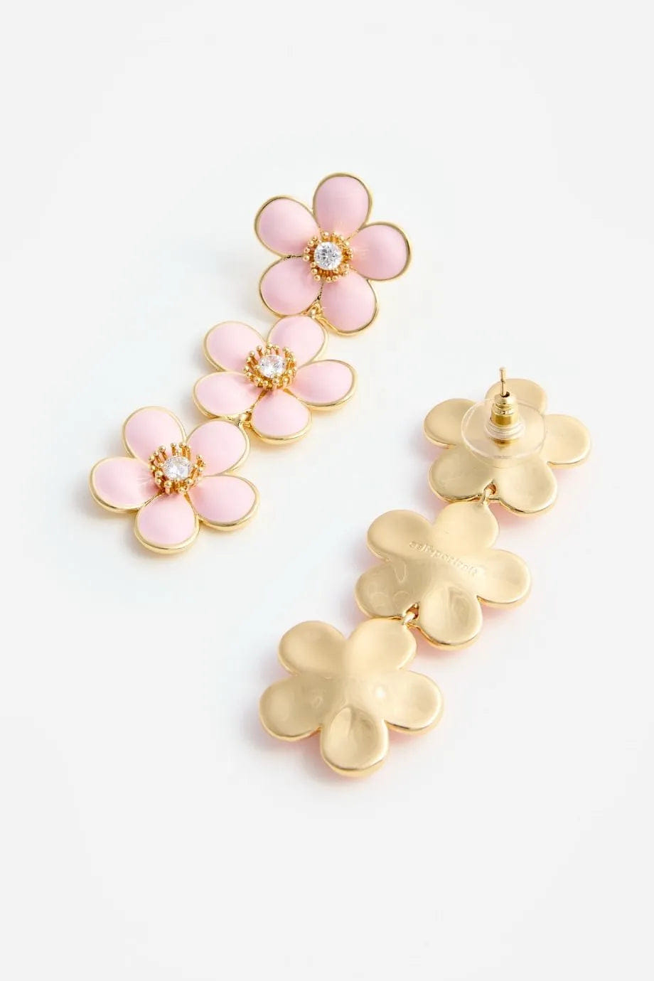 Self Portrait Enamel Floral Tiered Earrings in Pink