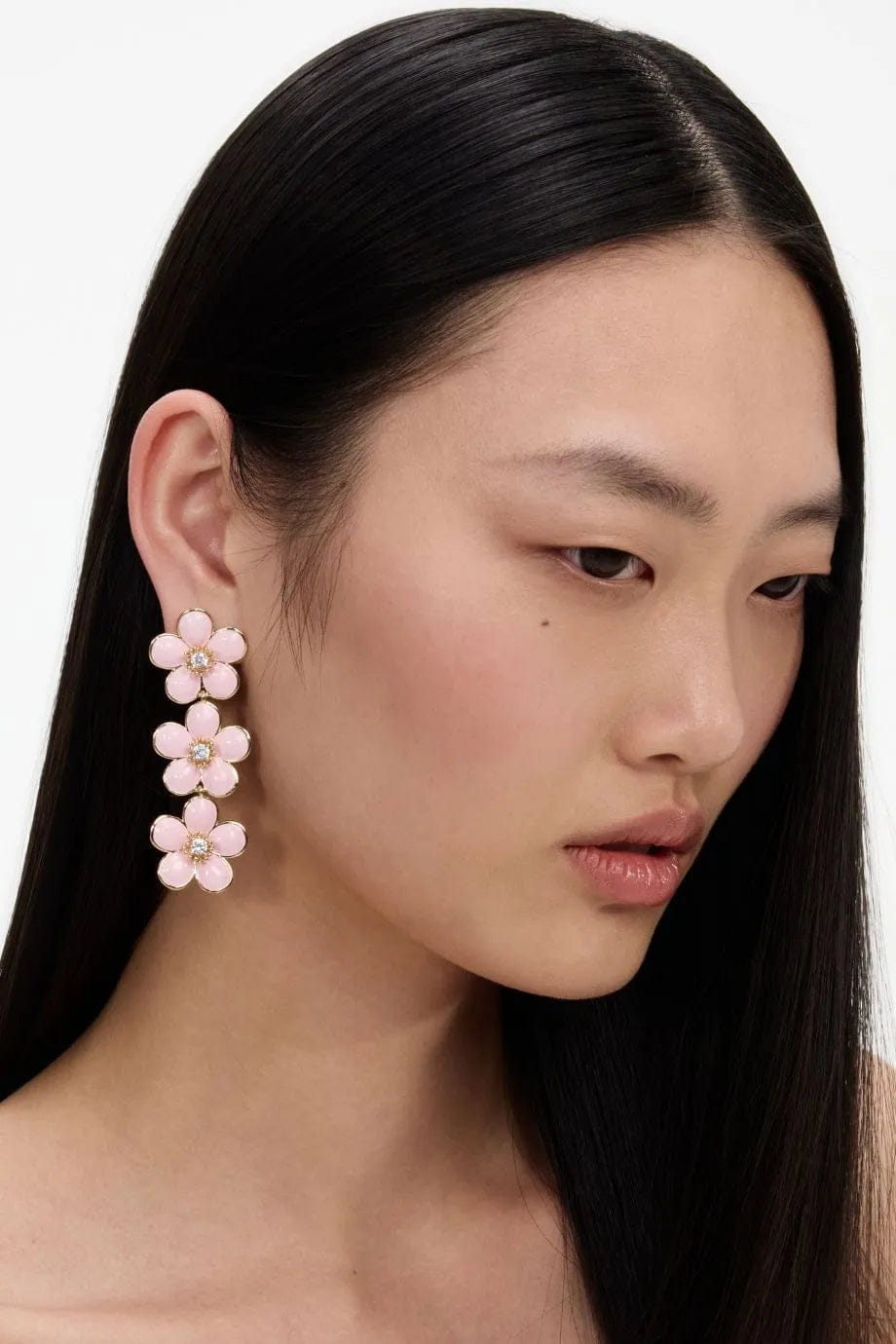 Self Portrait Enamel Floral Tiered Earrings in Pink