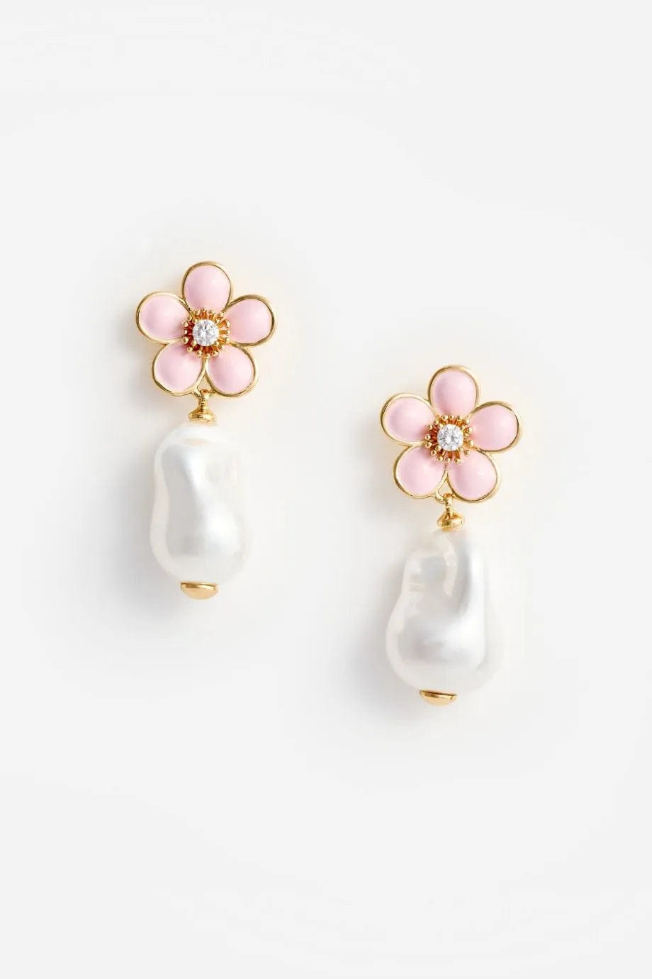 Self Portrait Floral Pearl Drop Earrings in Pink