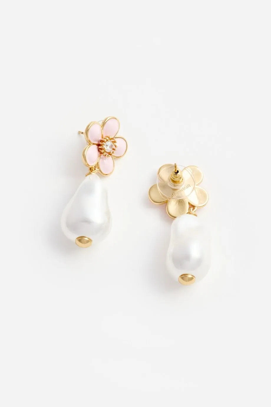 Self Portrait Floral Pearl Drop Earrings in Pink