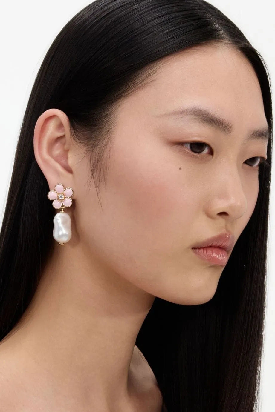 Self Portrait Floral Pearl Drop Earrings in Pink
