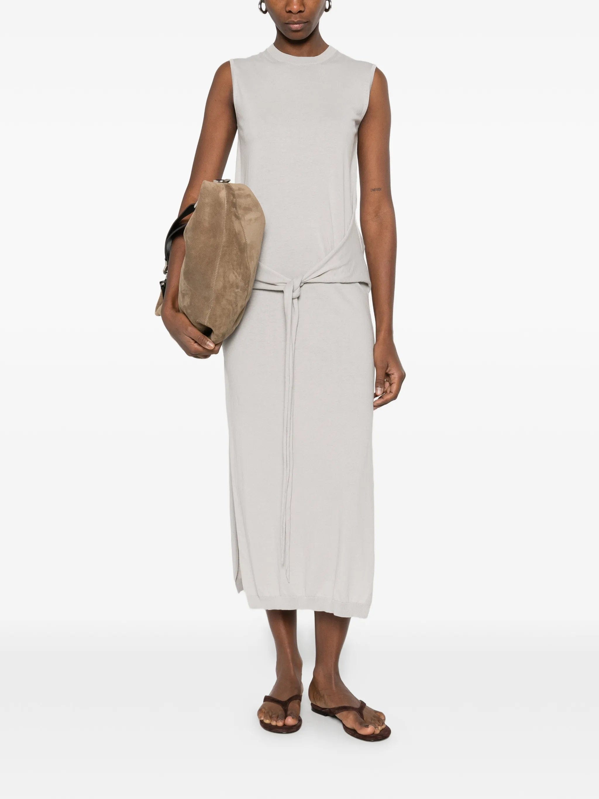 Lemaire sleeveless knotted dress in fine cotton crepe