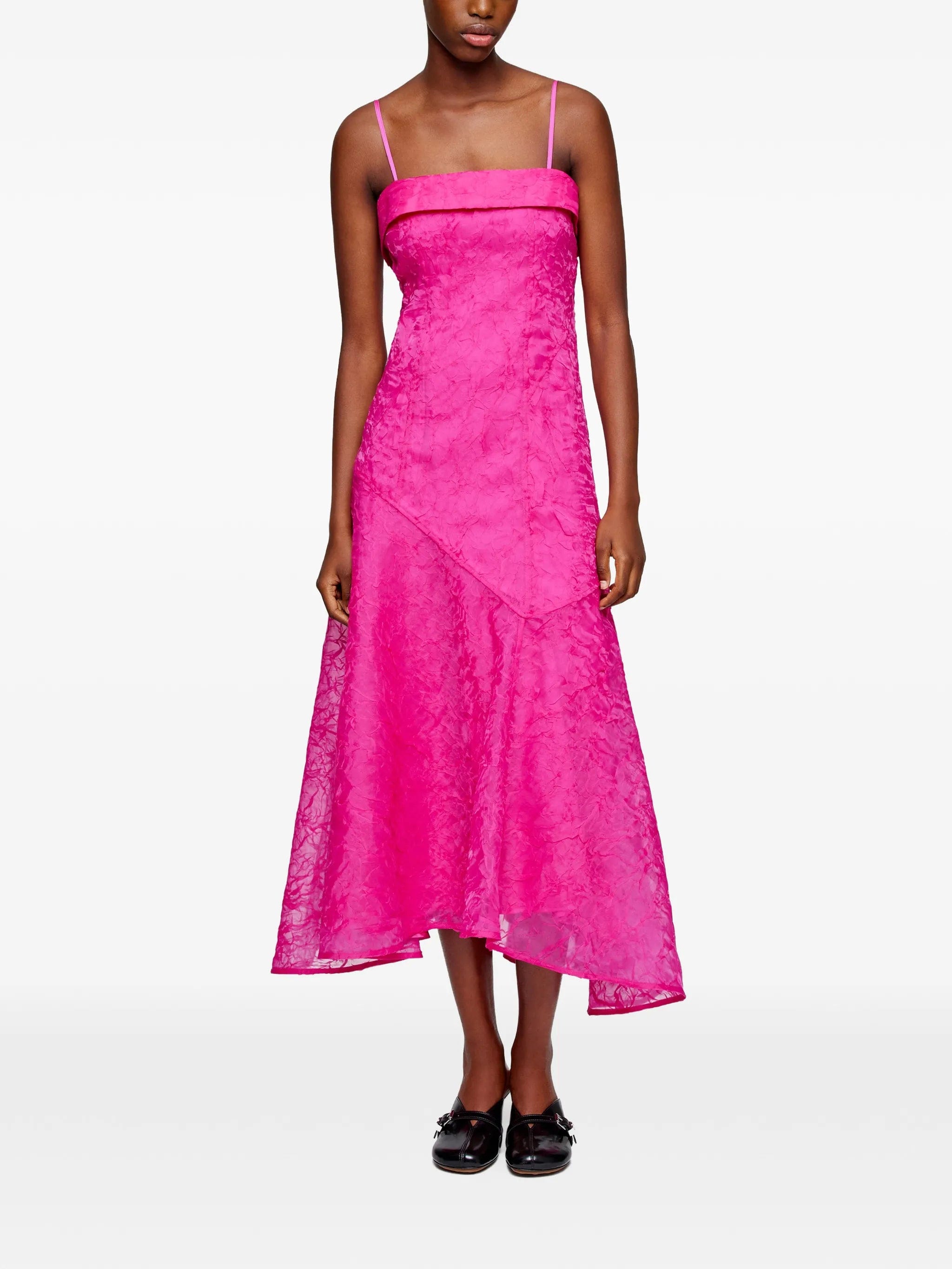 GANNI straps asymmetrical midi dress