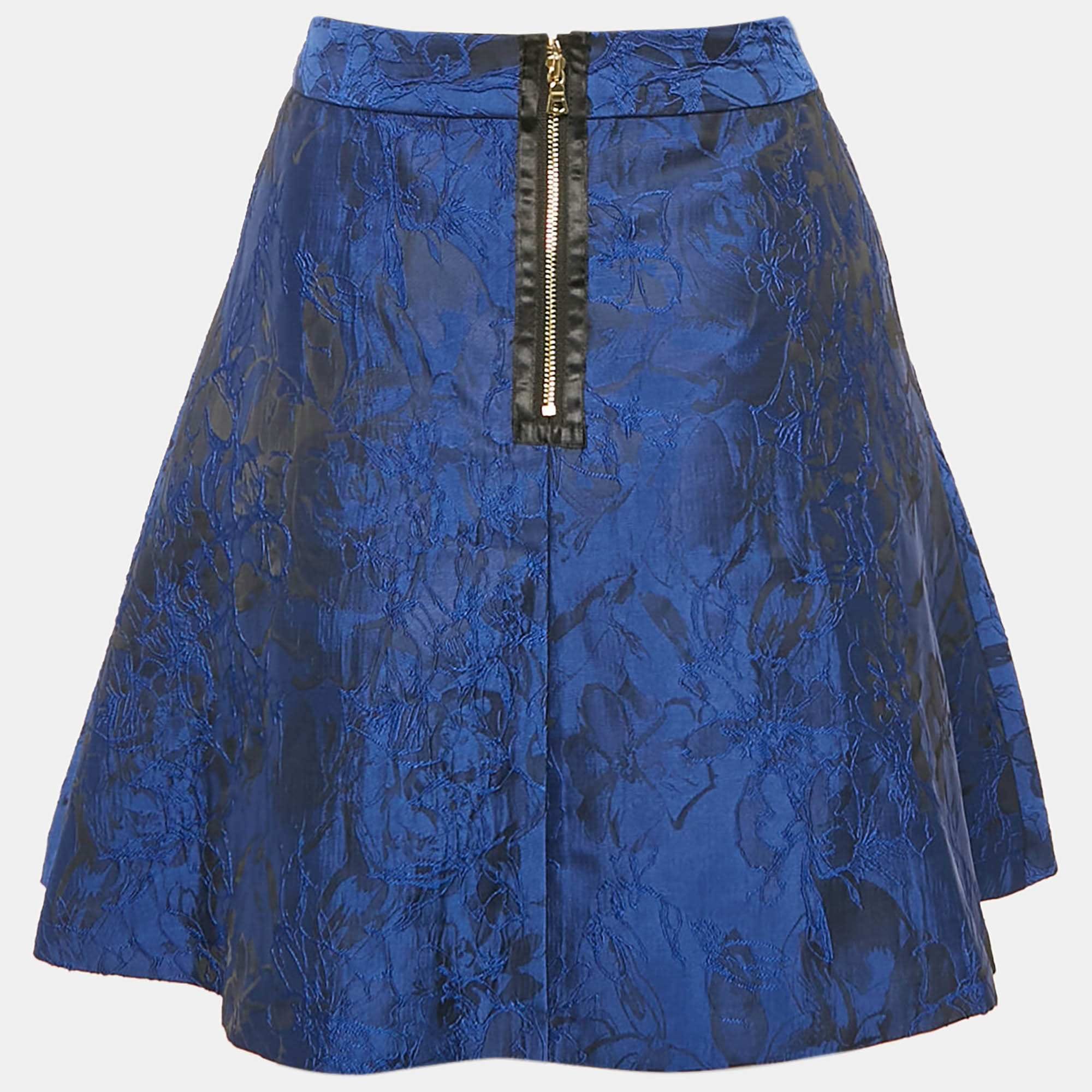 Alice + Olivia Cobalt Blue Floral Jacquard Pleated Mini Skirt
