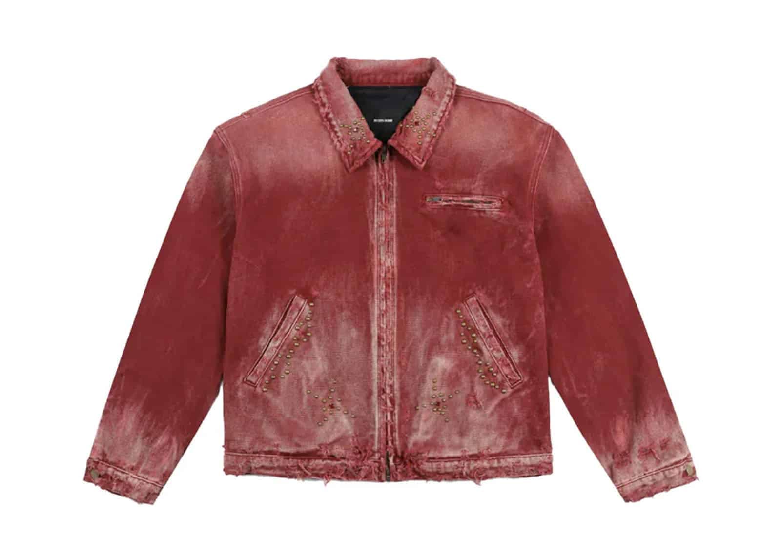 REGEN ZONE Ruby Studded Washed Utility Jacket Red