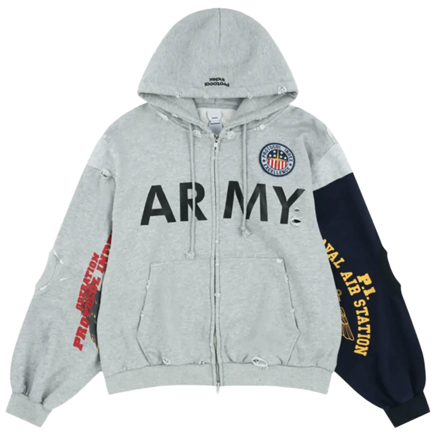 Protocol Index Reconstructed Zip Hoodie Grey