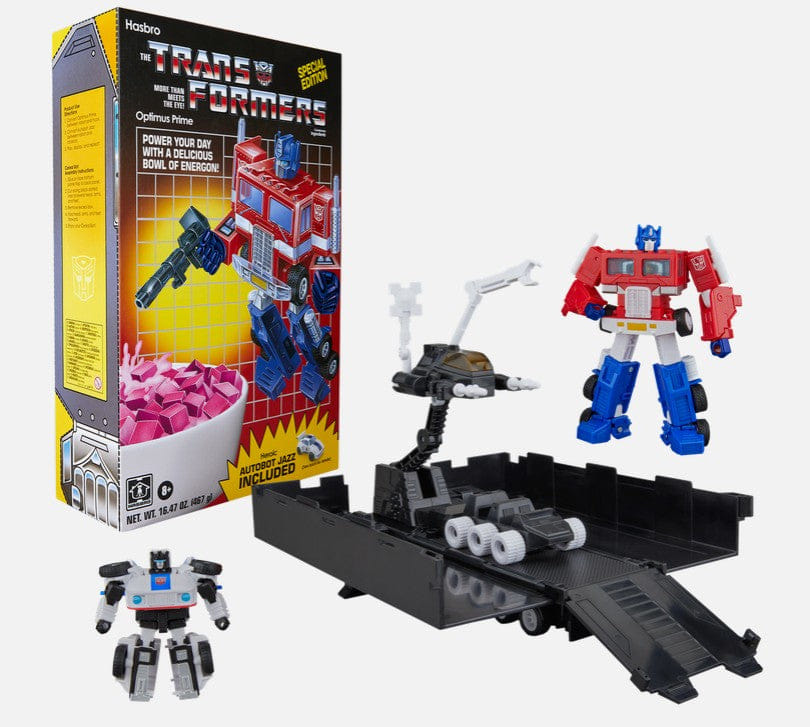 Hasbro Toys Transformers SDCC 2026 Optimus Prime & Autobot Jazz Cereal Box Action Figure