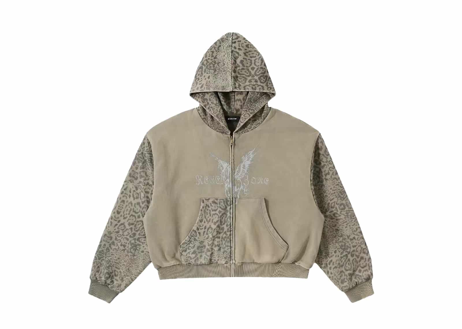REGEN ZONE 26SS Pegasus Leopard Patchwork Hoodie Beige