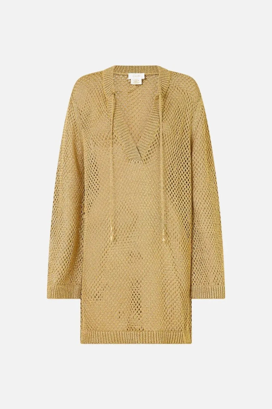 Camilla Ottoman Dynasty Knit Pointelle Tunic Top in Beige